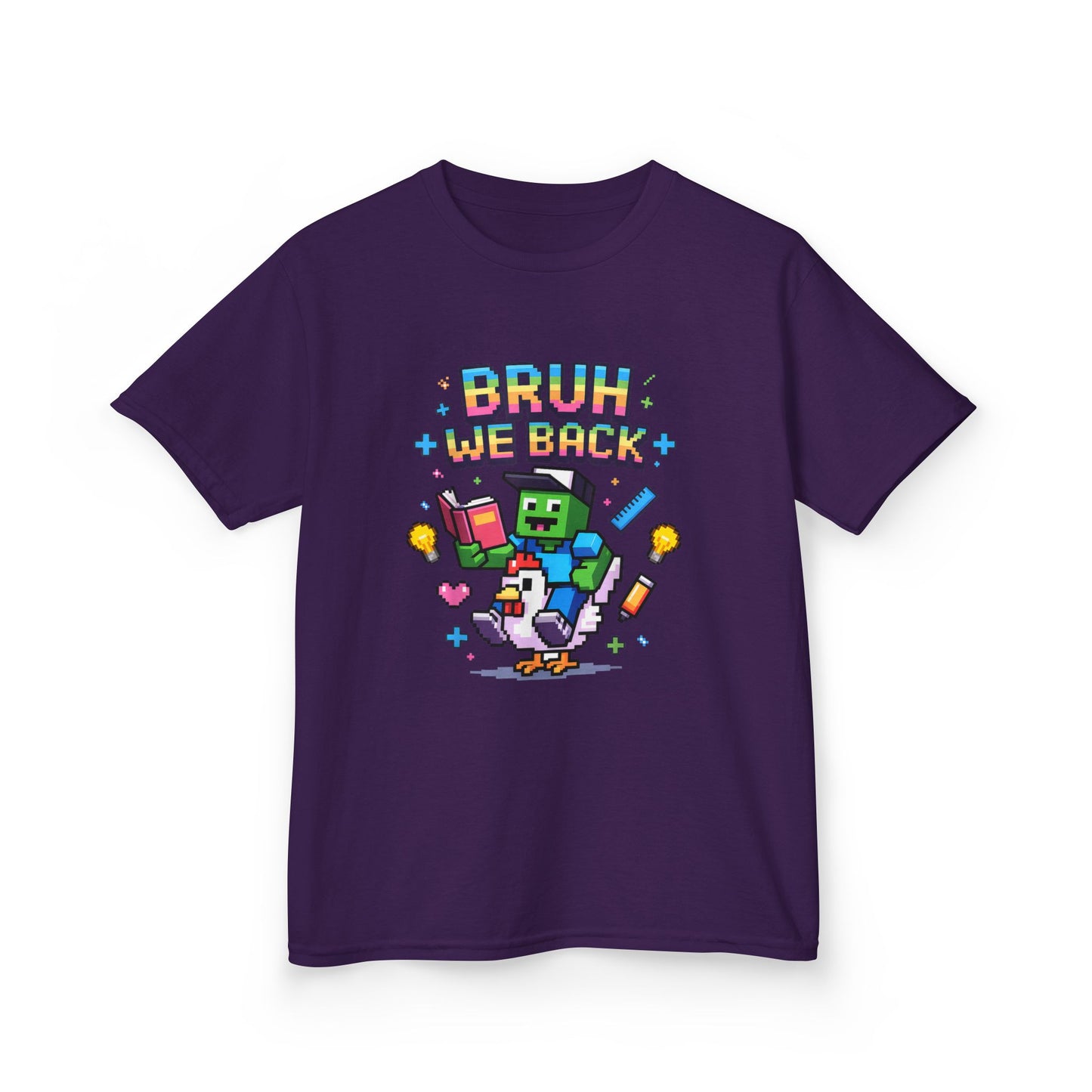 Kids Tee — 'Bruh We Back' Pixel Skateboard Gamer Shirt
