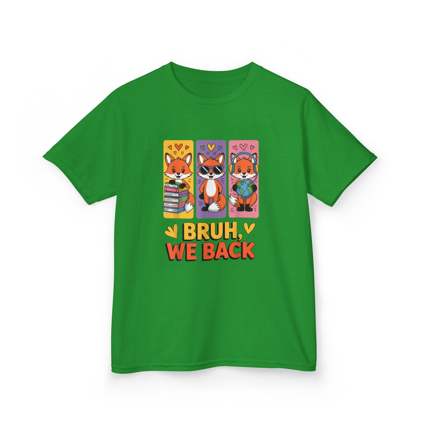 Kids T-Shirt — Cute Fox Trio "Bruh, We Back" Graphic Tee
