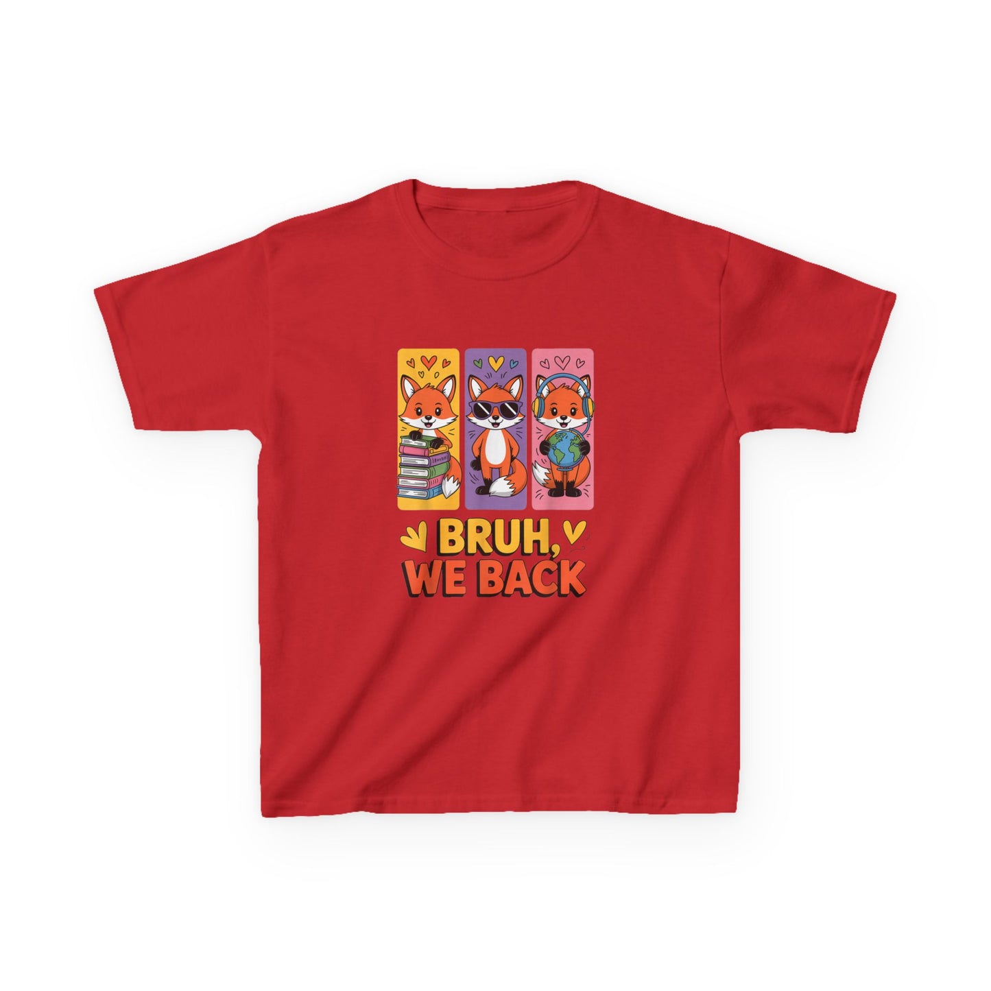 Kids T-Shirt — Cute Fox Trio "Bruh, We Back" Graphic Tee