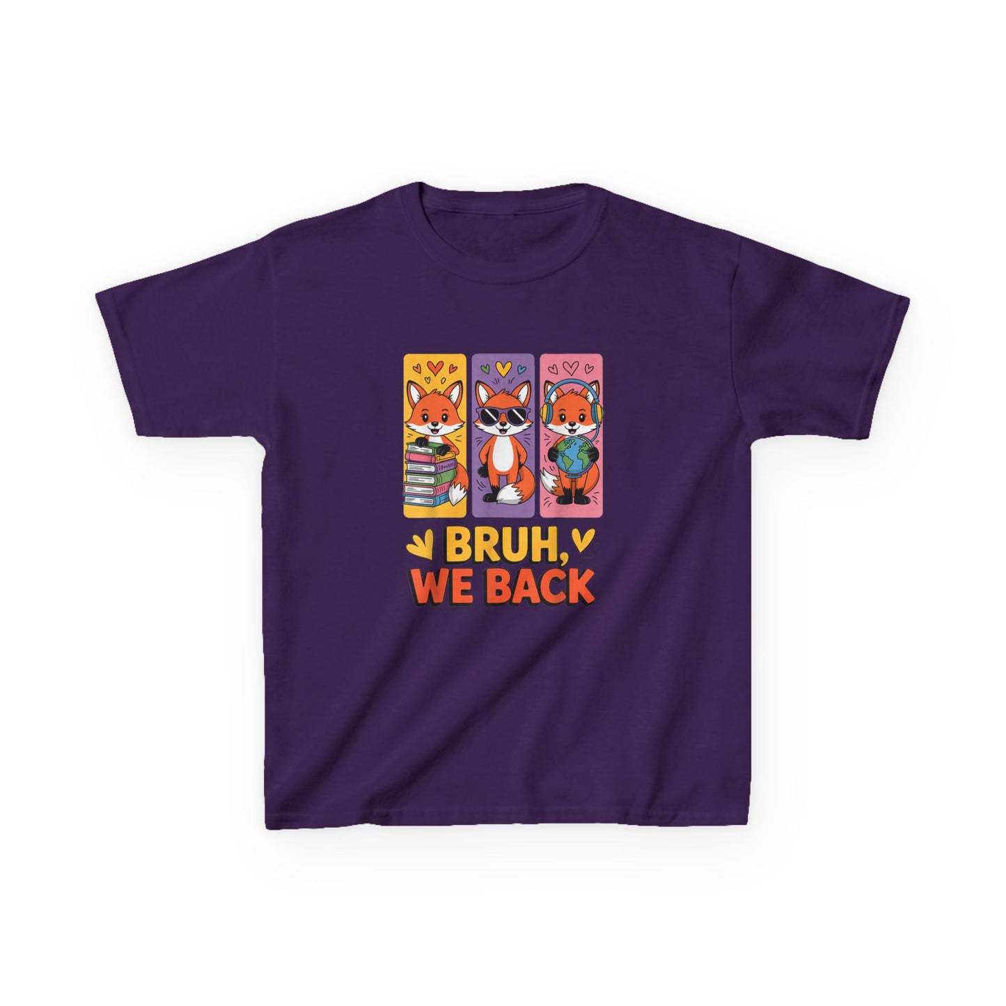 Kids T-Shirt — Cute Fox Trio "Bruh, We Back" Graphic Tee