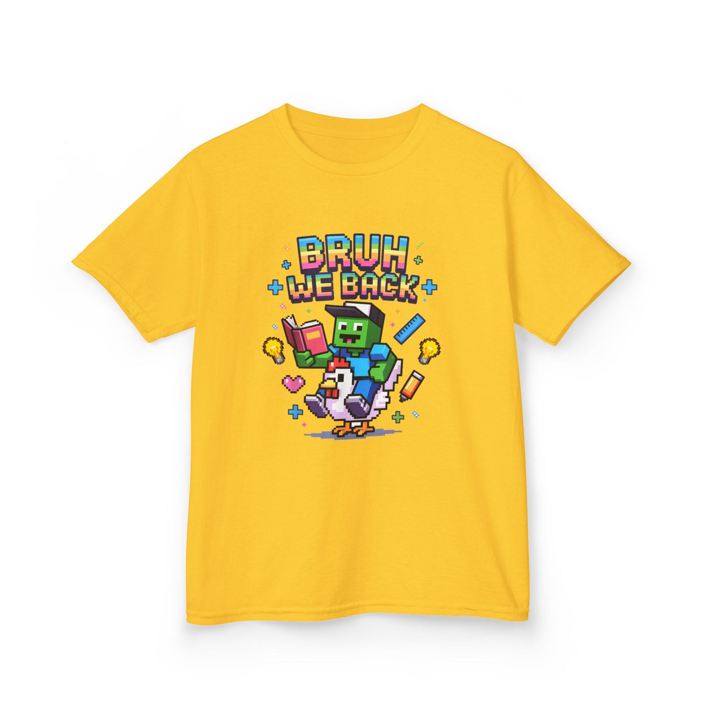 Kids Tee — 'Bruh We Back' Pixel Skateboard Gamer Shirt