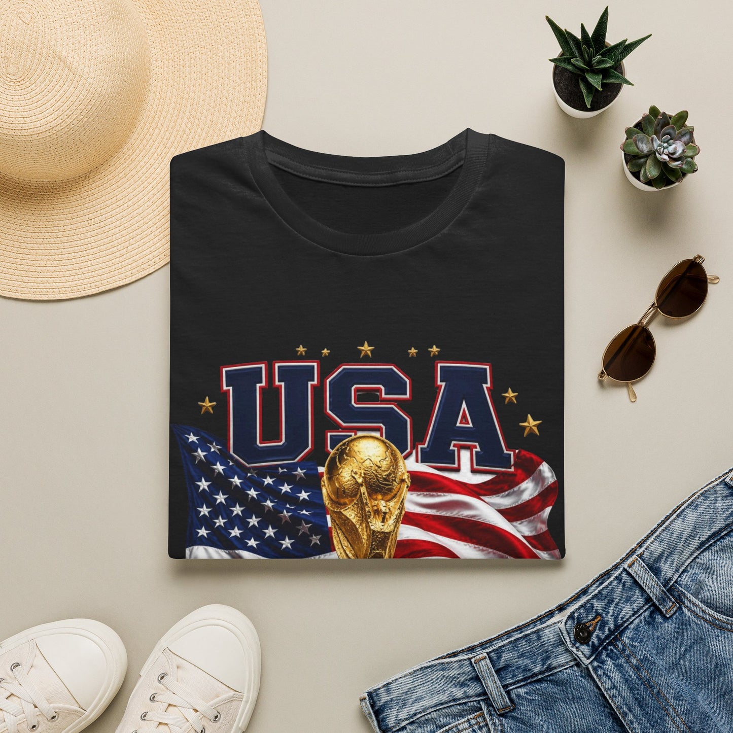 USA 2026 Soccer World Cup T-Shirt — American Flag & Trophy Fan Tee