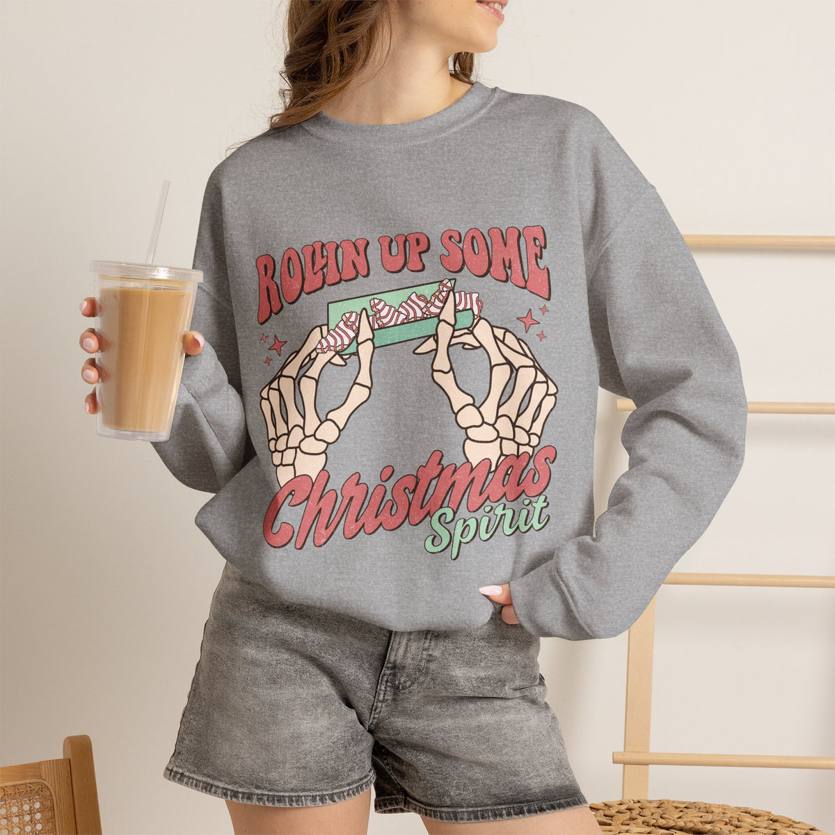 Christmas Spirit Sweatshirt — "Rollin Up Some Christmas Spirit" Holiday Crewneck