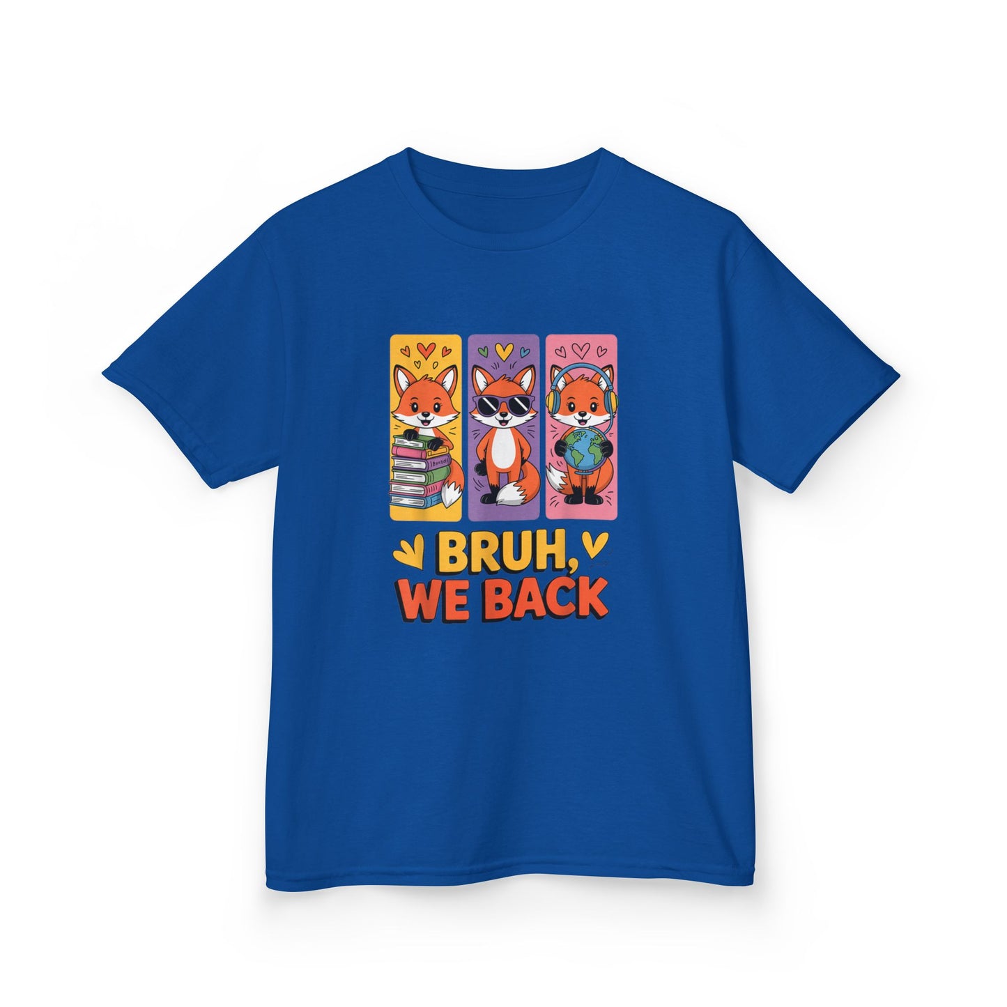 Kids T-Shirt — Cute Fox Trio "Bruh, We Back" Graphic Tee