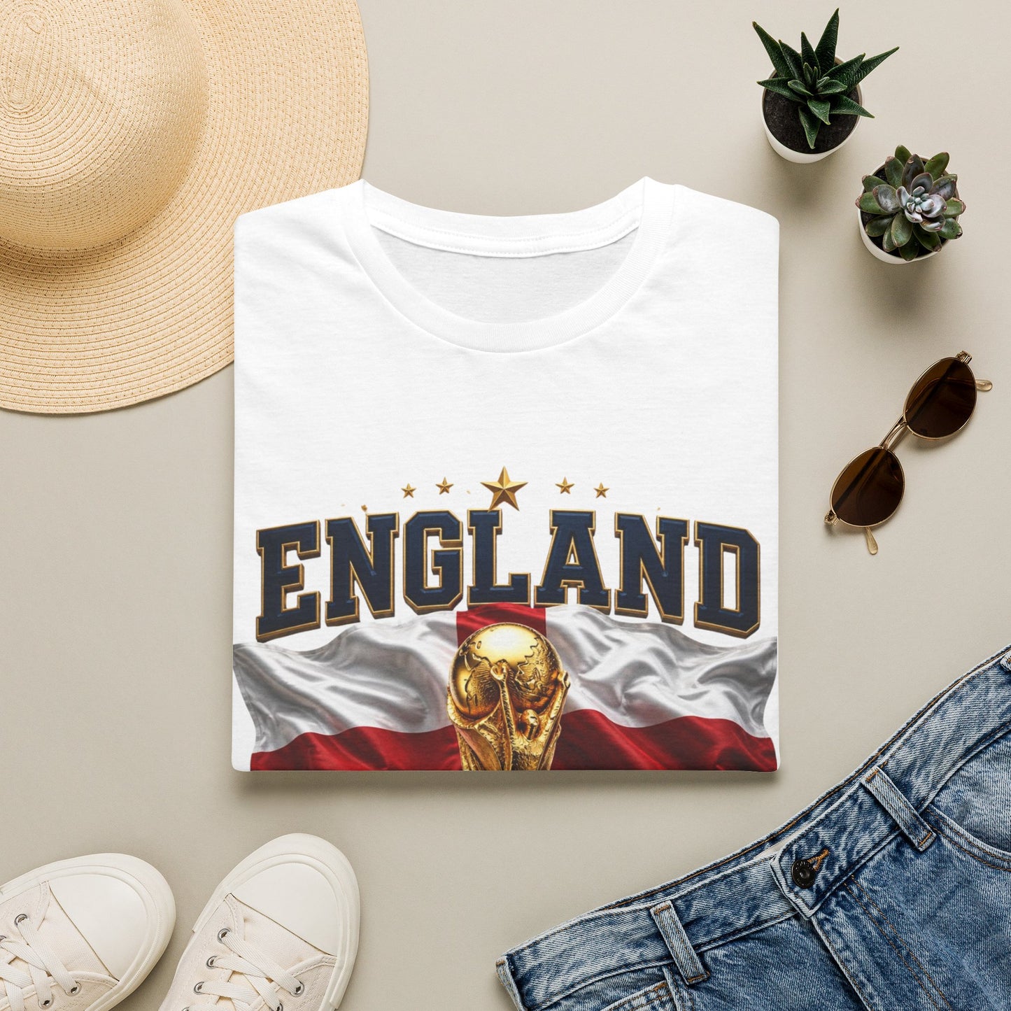England 2026 World Cup T-Shirt — Trophy & Flag Football Fan Tee