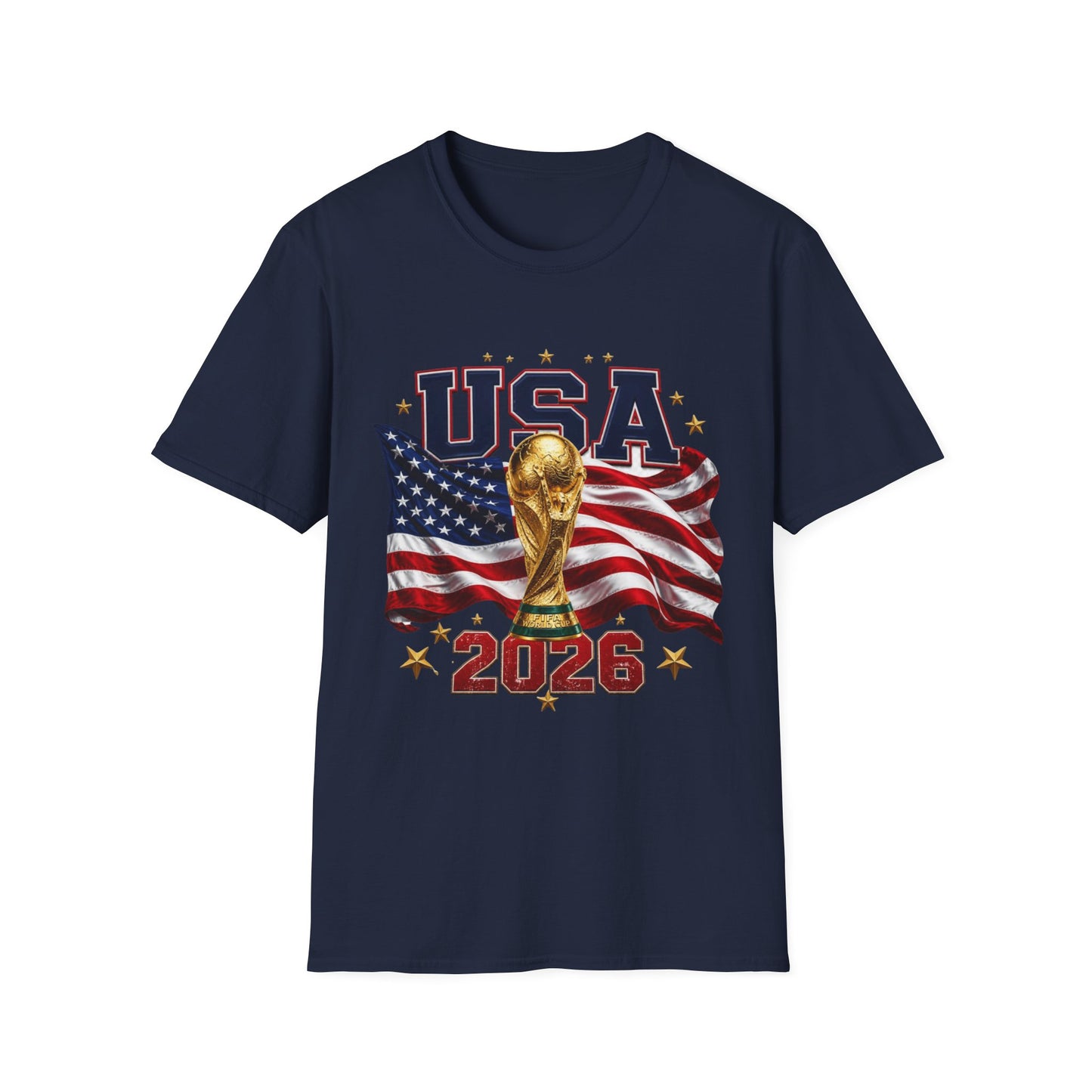 USA 2026 Soccer World Cup T-Shirt — American Flag & Trophy Fan Tee