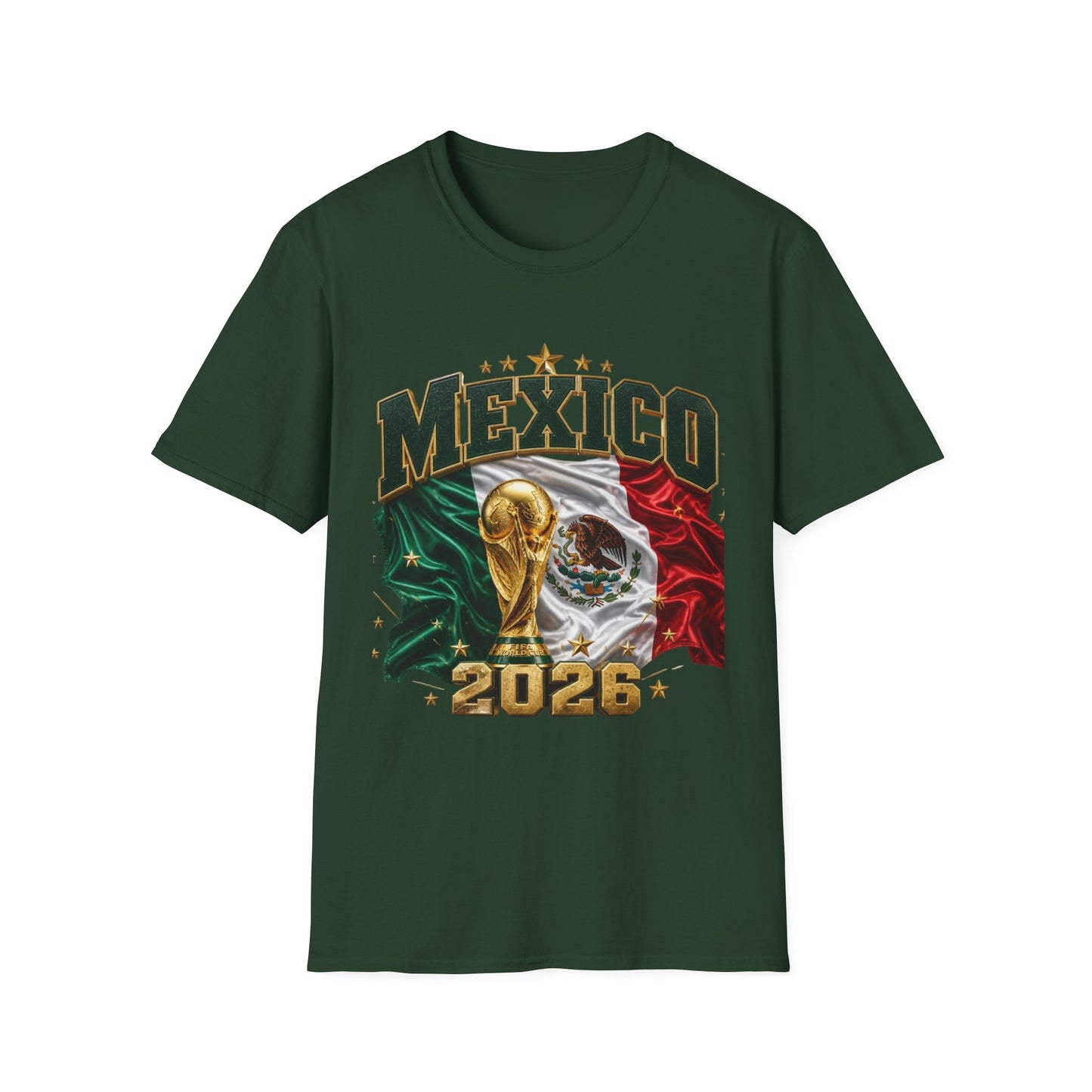 Mexico 2026 Soccer World Cup Tee — Mexican Flag & Trophy Design