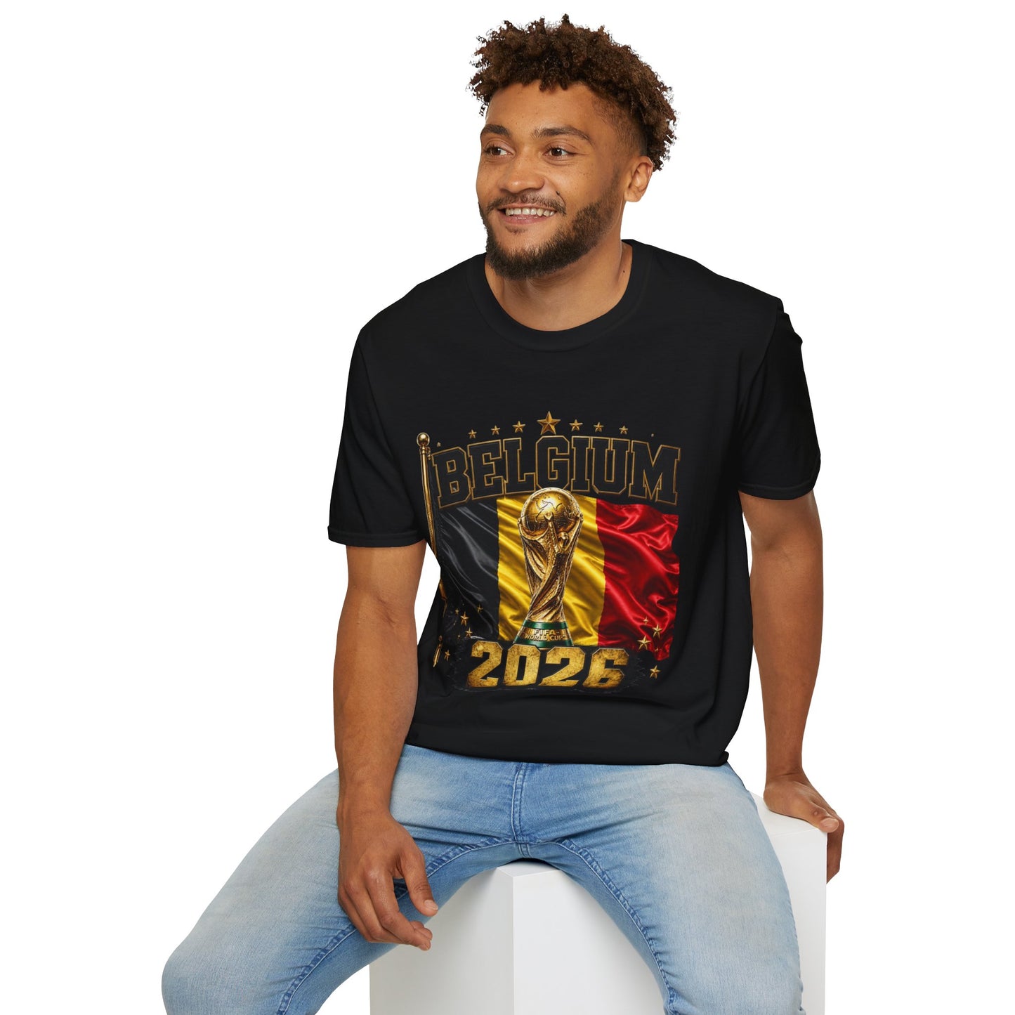 Belgium 2026 World Cup T-Shirt — Belgian Flag & Trophy Soccer Tee
