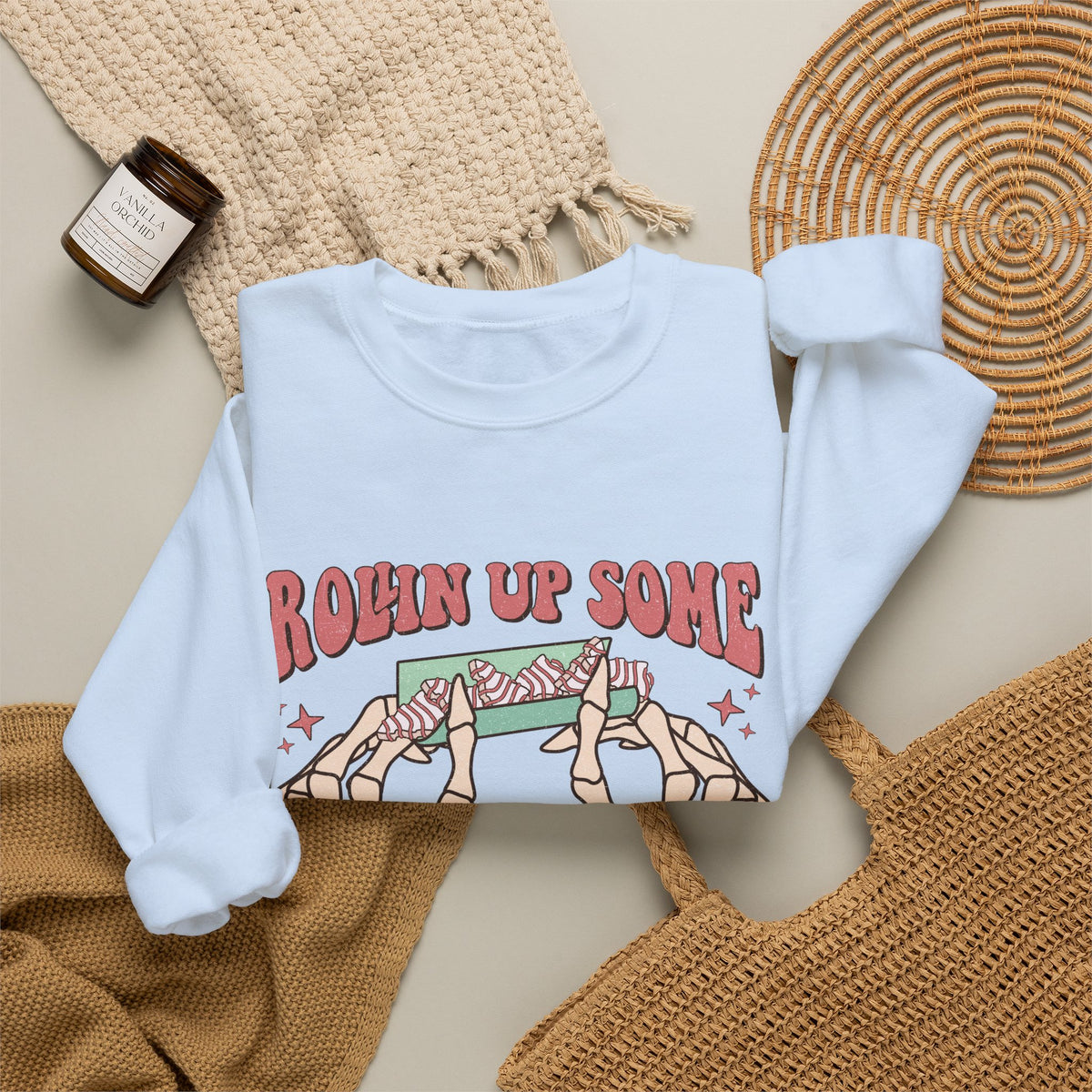 Christmas Spirit Sweatshirt — "Rollin Up Some Christmas Spirit" Holiday Crewneck