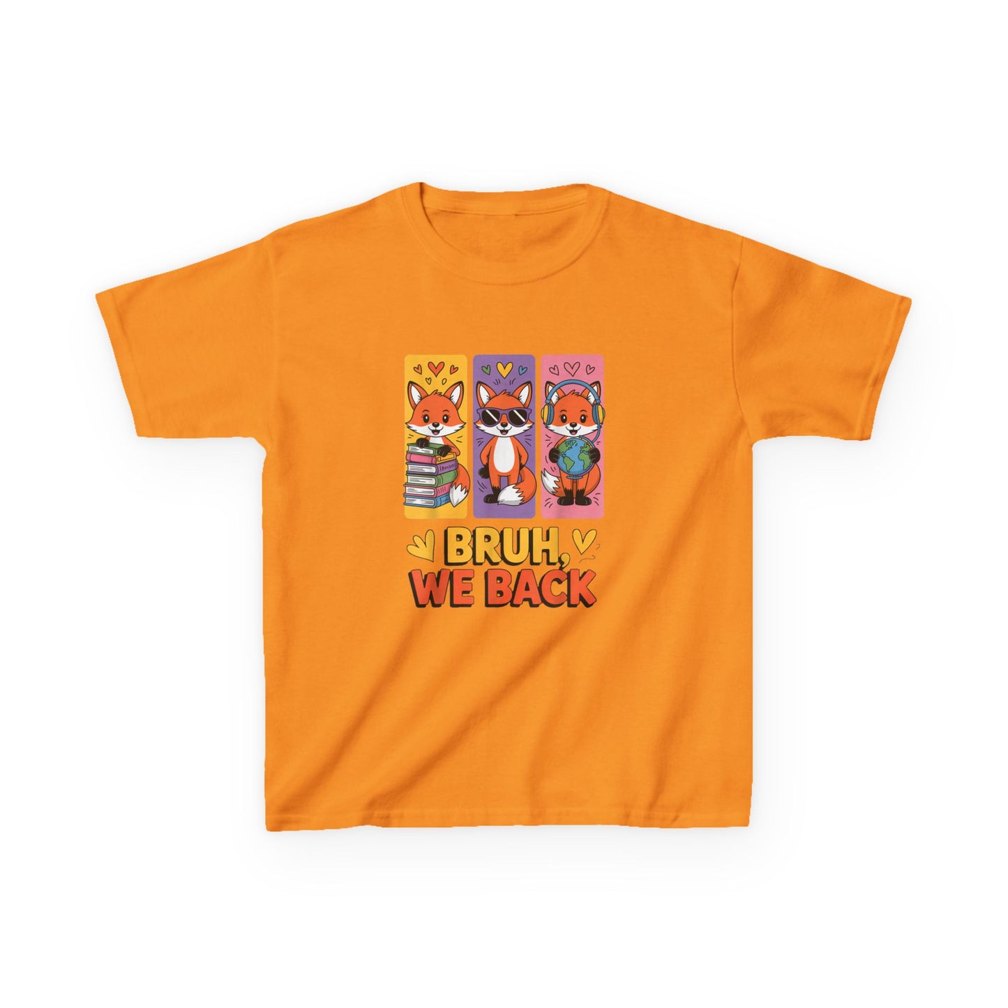 Kids T-Shirt — Cute Fox Trio "Bruh, We Back" Graphic Tee