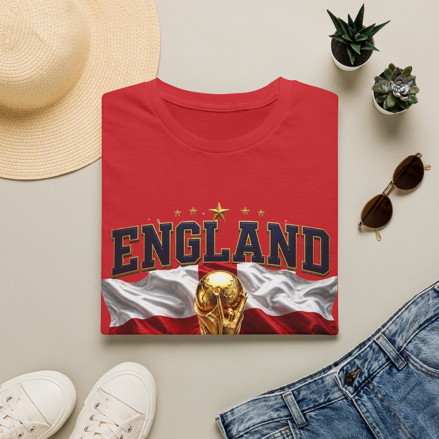 England 2026 World Cup T-Shirt — Trophy & Flag Football Fan Tee