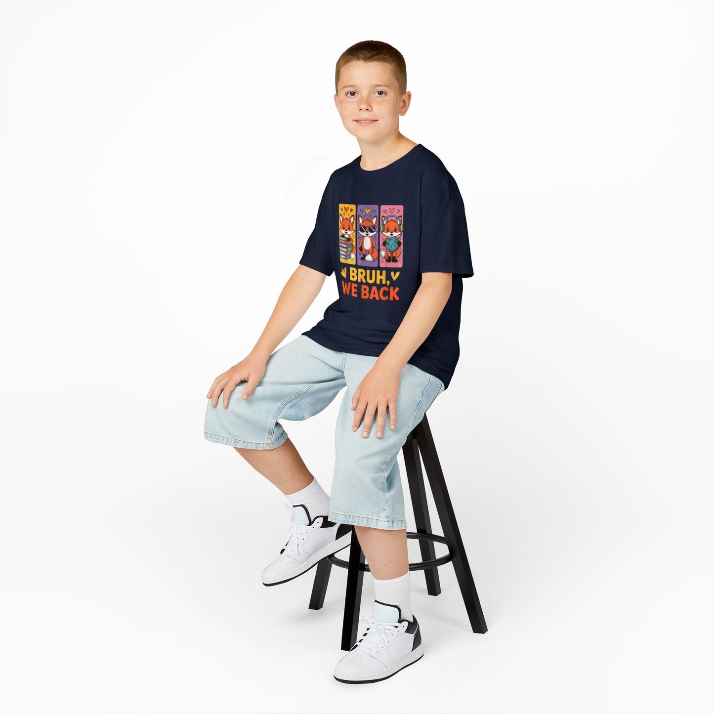 Kids T-Shirt — Cute Fox Trio "Bruh, We Back" Graphic Tee