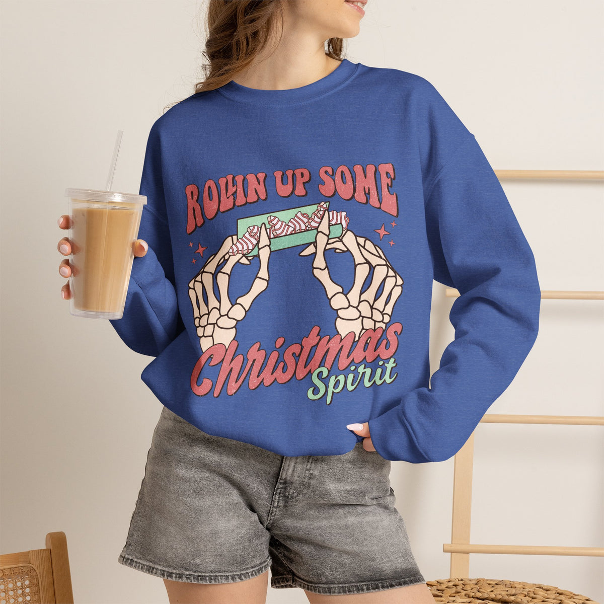 Christmas Spirit Sweatshirt — "Rollin Up Some Christmas Spirit" Holiday Crewneck