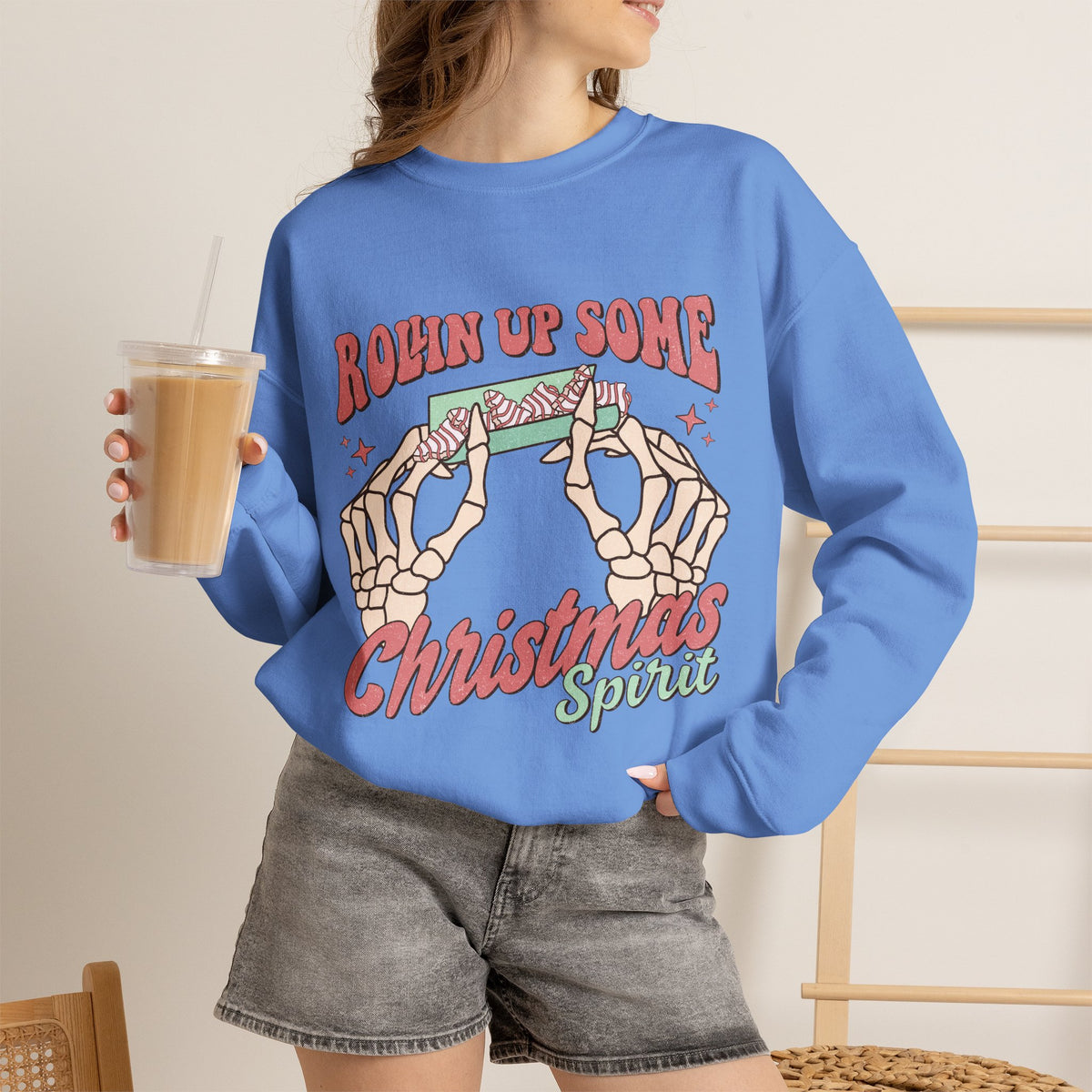 Christmas Spirit Sweatshirt — "Rollin Up Some Christmas Spirit" Holiday Crewneck