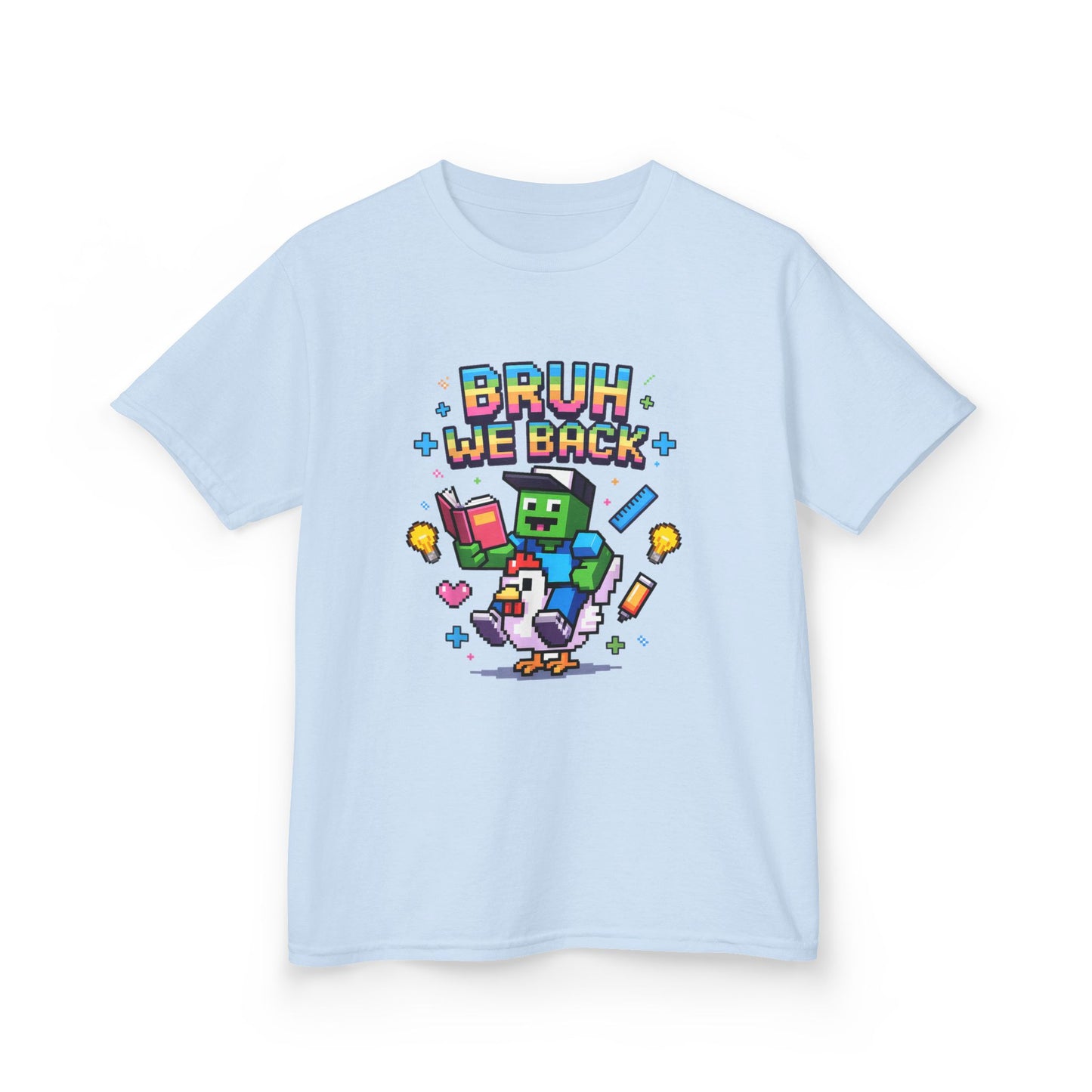 Kids Tee — 'Bruh We Back' Pixel Skateboard Gamer Shirt