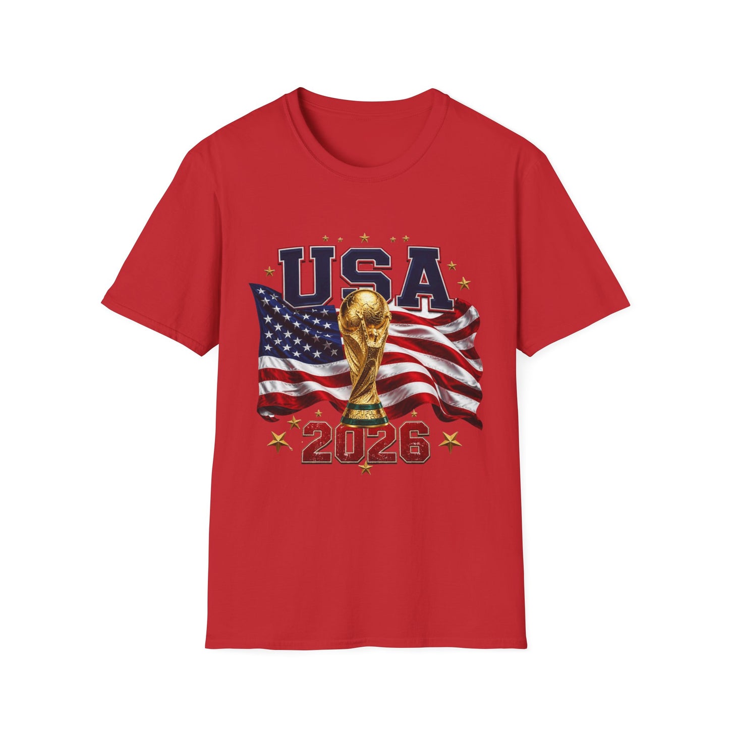 USA 2026 Soccer World Cup T-Shirt — American Flag & Trophy Fan Tee