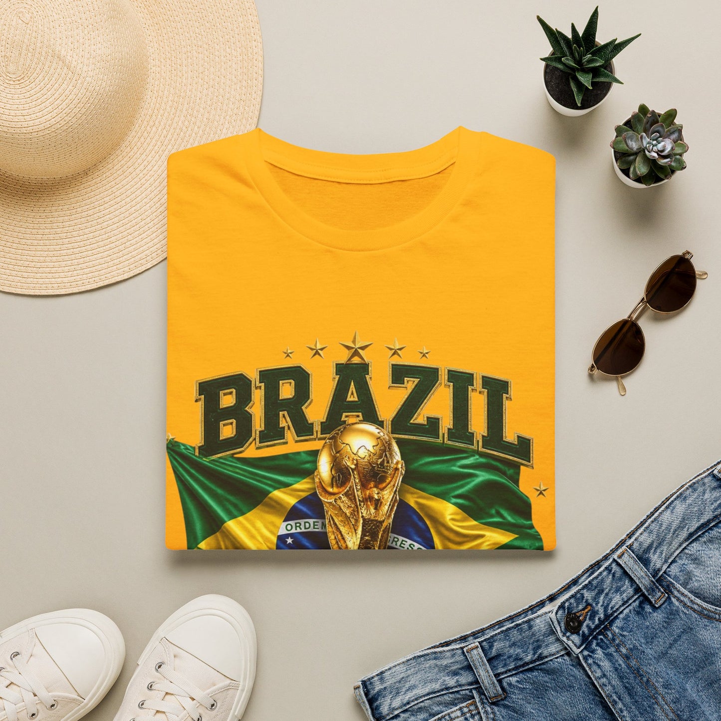 Brazil 2026 World Cup T-Shirt — Golden Trophy & Flag Soccer Fan Tee