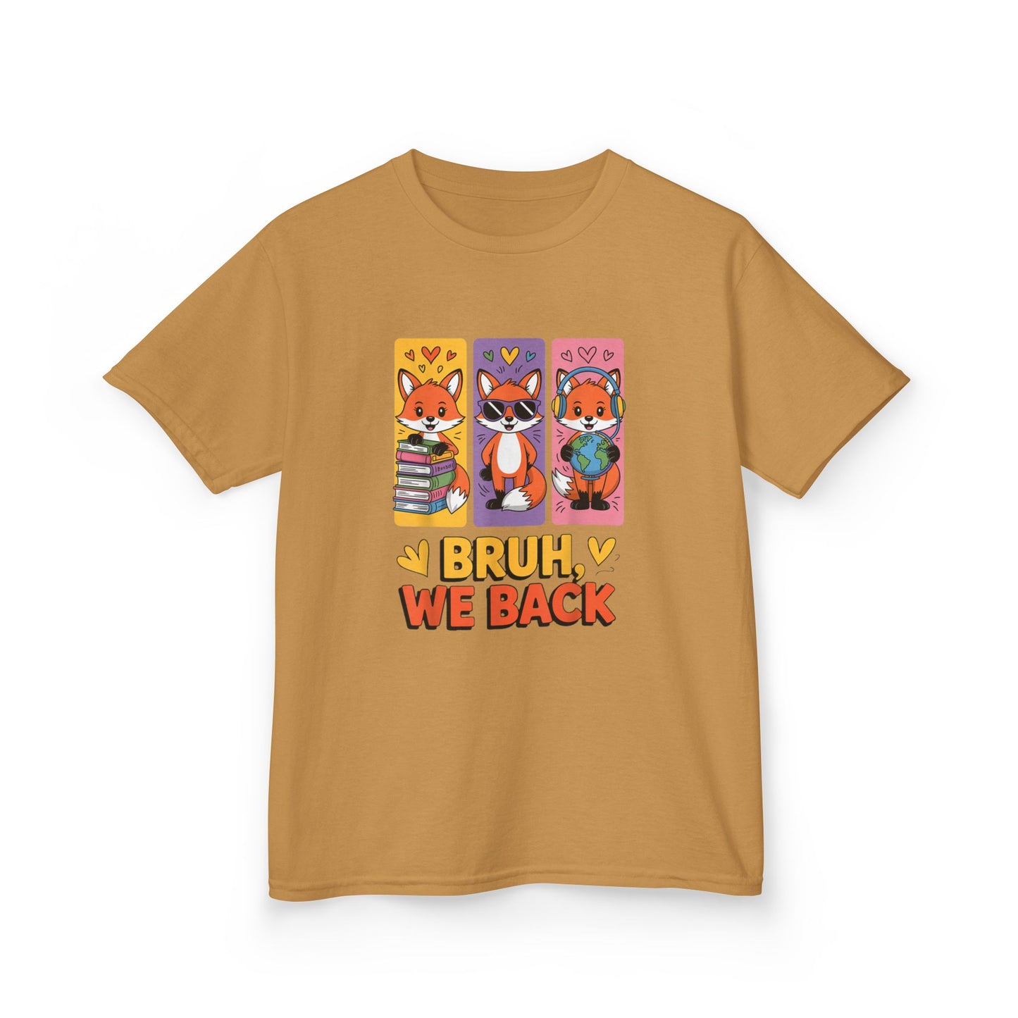 Kids T-Shirt — Cute Fox Trio "Bruh, We Back" Graphic Tee