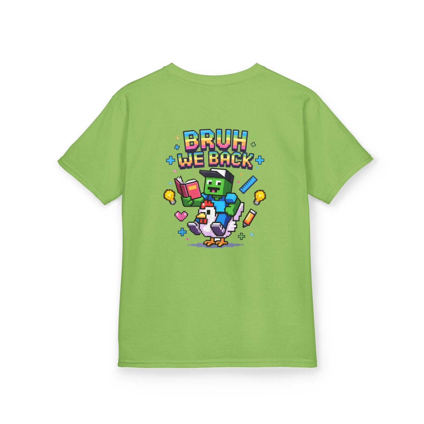 Kids Tee — 'Bruh We Back' Pixel Skateboard Gamer Shirt