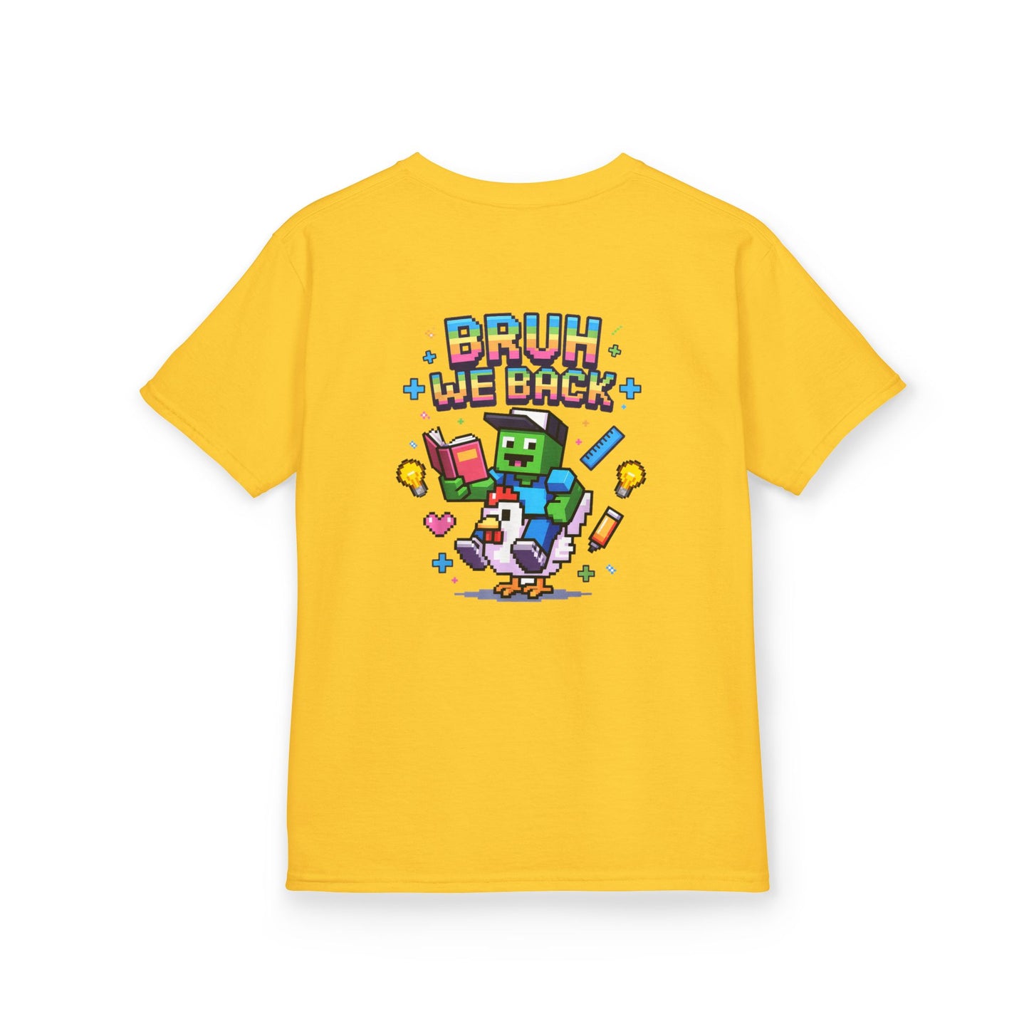 Kids Tee — 'Bruh We Back' Pixel Skateboard Gamer Shirt