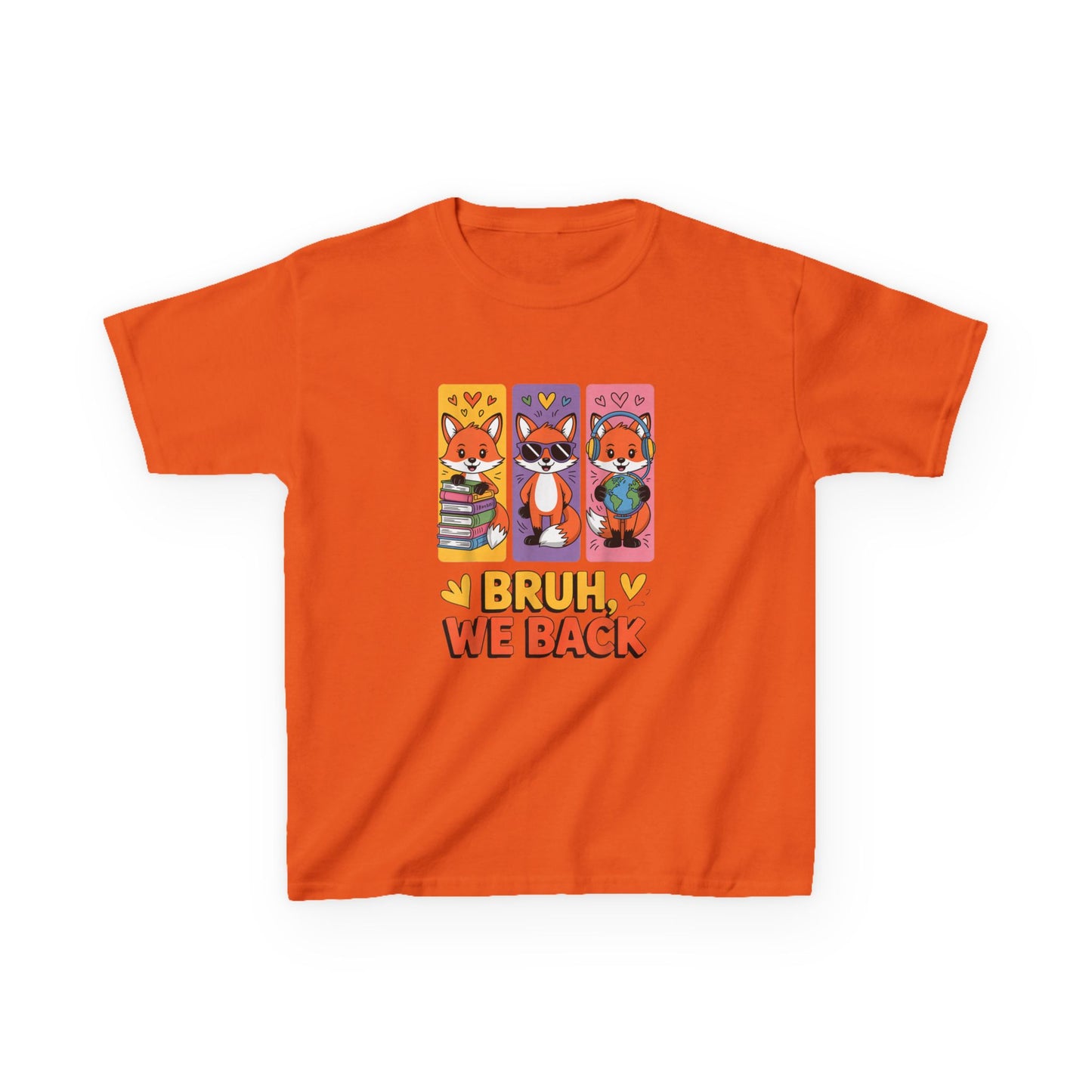 Kids T-Shirt — Cute Fox Trio "Bruh, We Back" Graphic Tee
