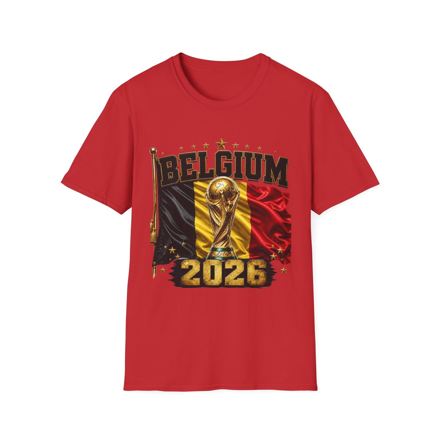 Belgium 2026 World Cup T-Shirt — Belgian Flag & Trophy Soccer Tee