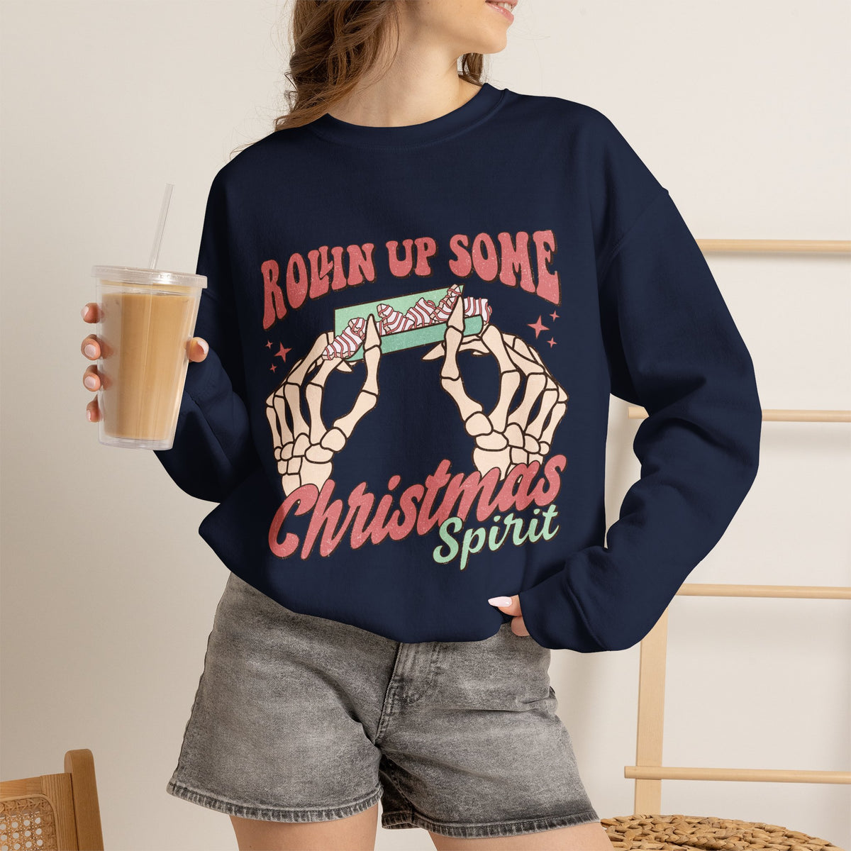 Christmas Spirit Sweatshirt — "Rollin Up Some Christmas Spirit" Holiday Crewneck