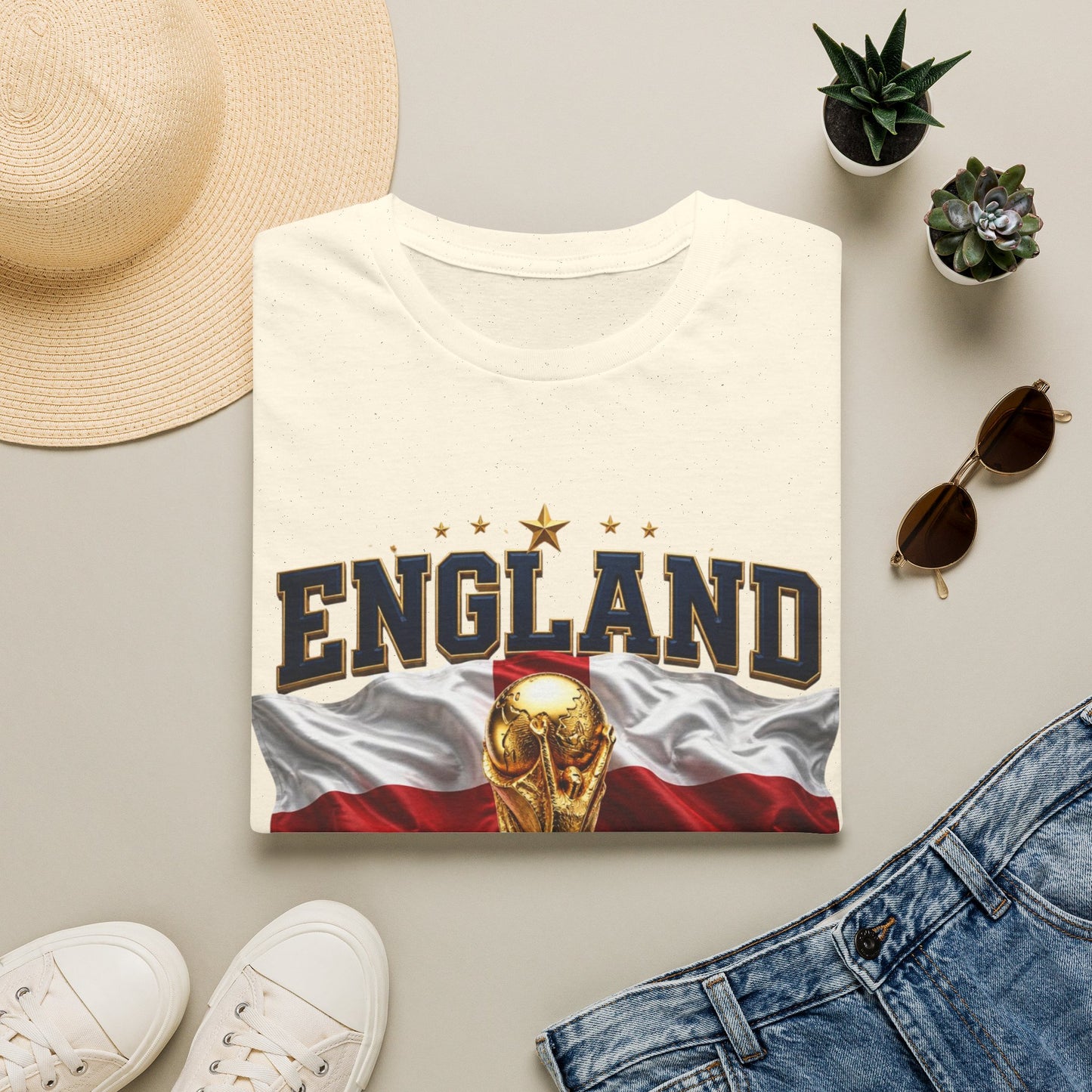 England 2026 World Cup T-Shirt — Trophy & Flag Football Fan Tee