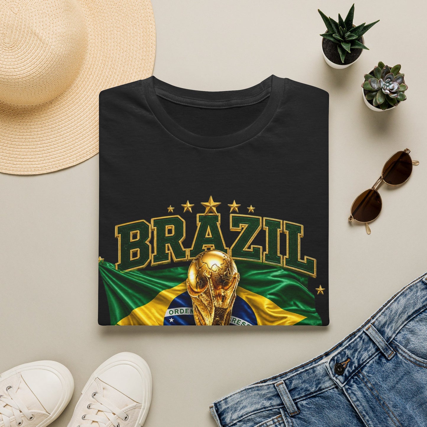 Brazil 2026 World Cup T-Shirt — Golden Trophy & Flag Soccer Fan Tee