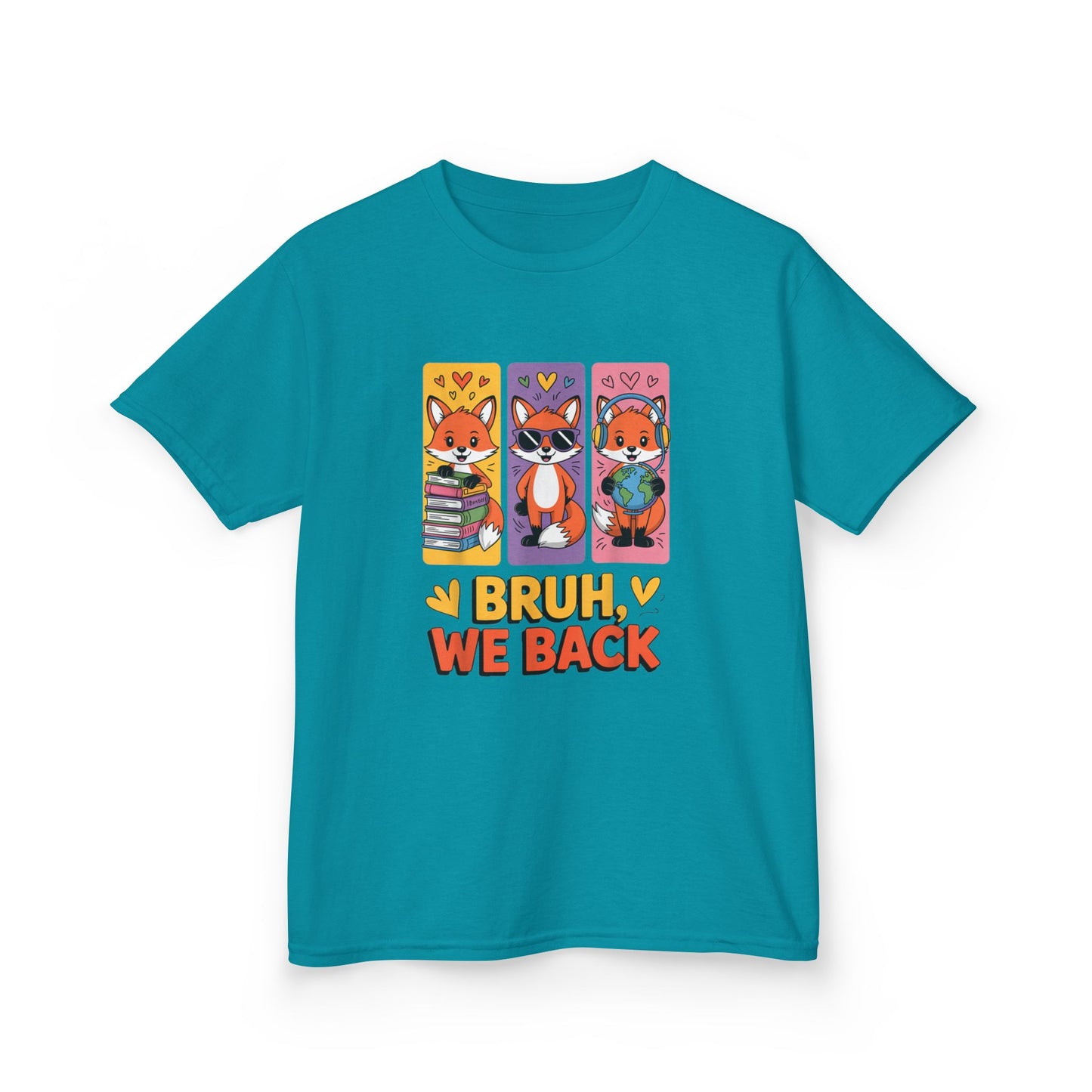 Kids T-Shirt — Cute Fox Trio "Bruh, We Back" Graphic Tee
