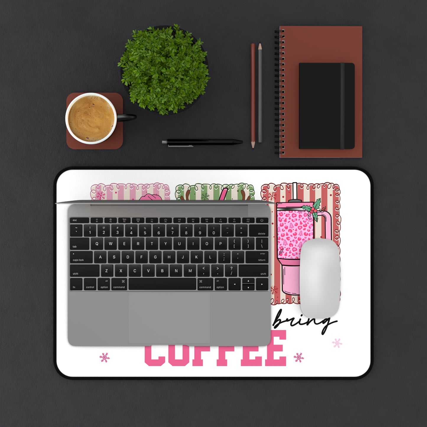 Holiday Coffee Desk Mat — “Dear Santa Just Bring Coffee” Christmas Mouse Pad