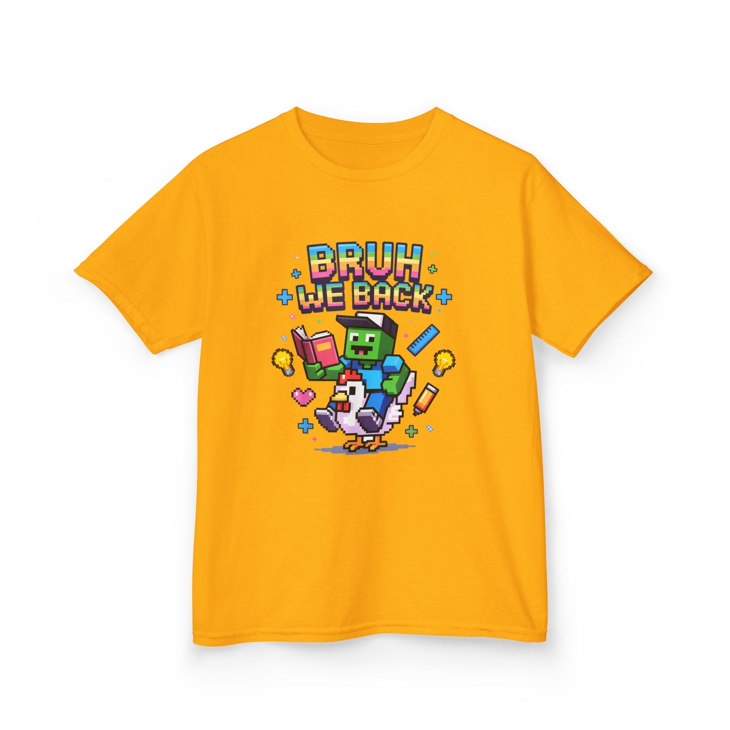 Kids Tee — 'Bruh We Back' Pixel Skateboard Gamer Shirt