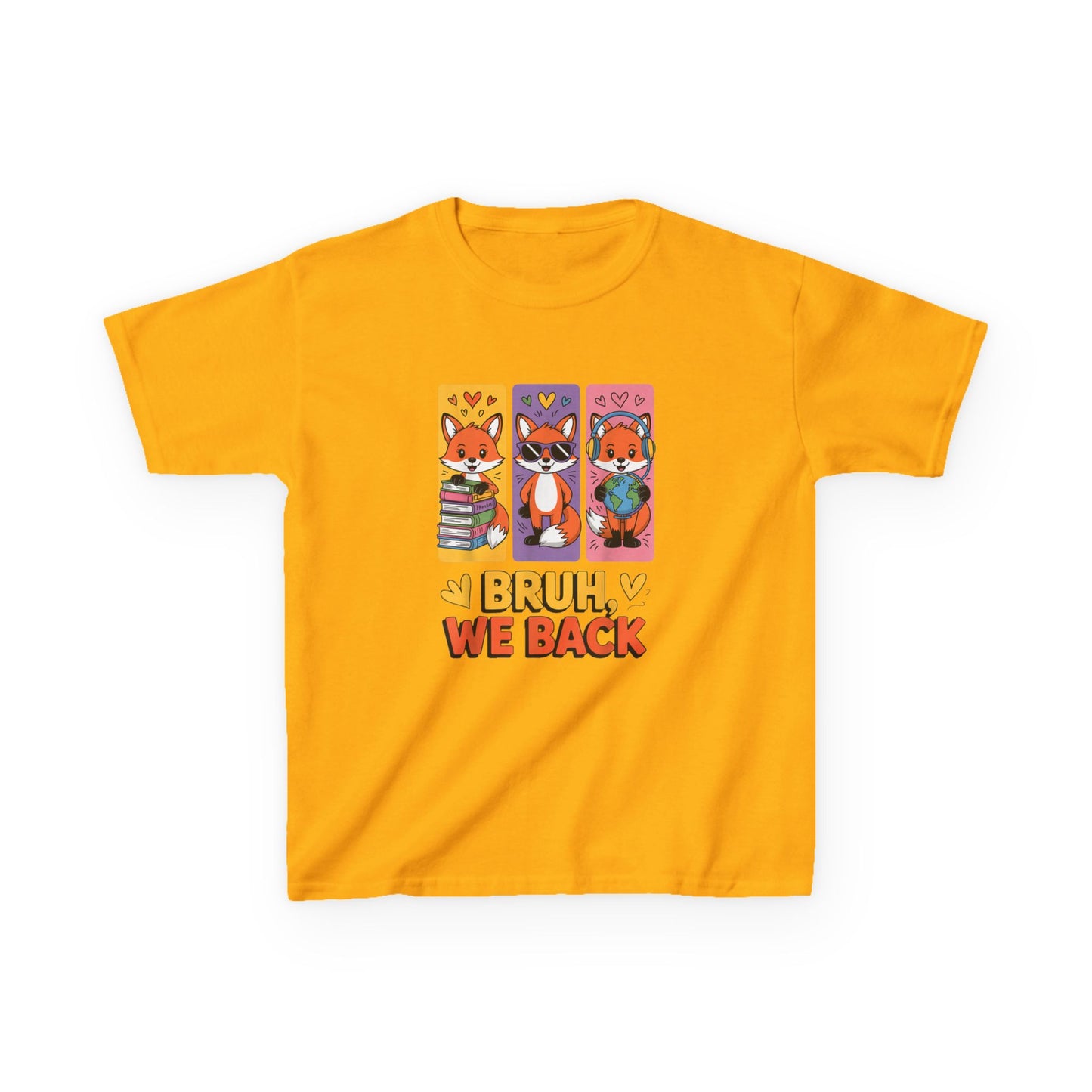 Kids T-Shirt — Cute Fox Trio "Bruh, We Back" Graphic Tee