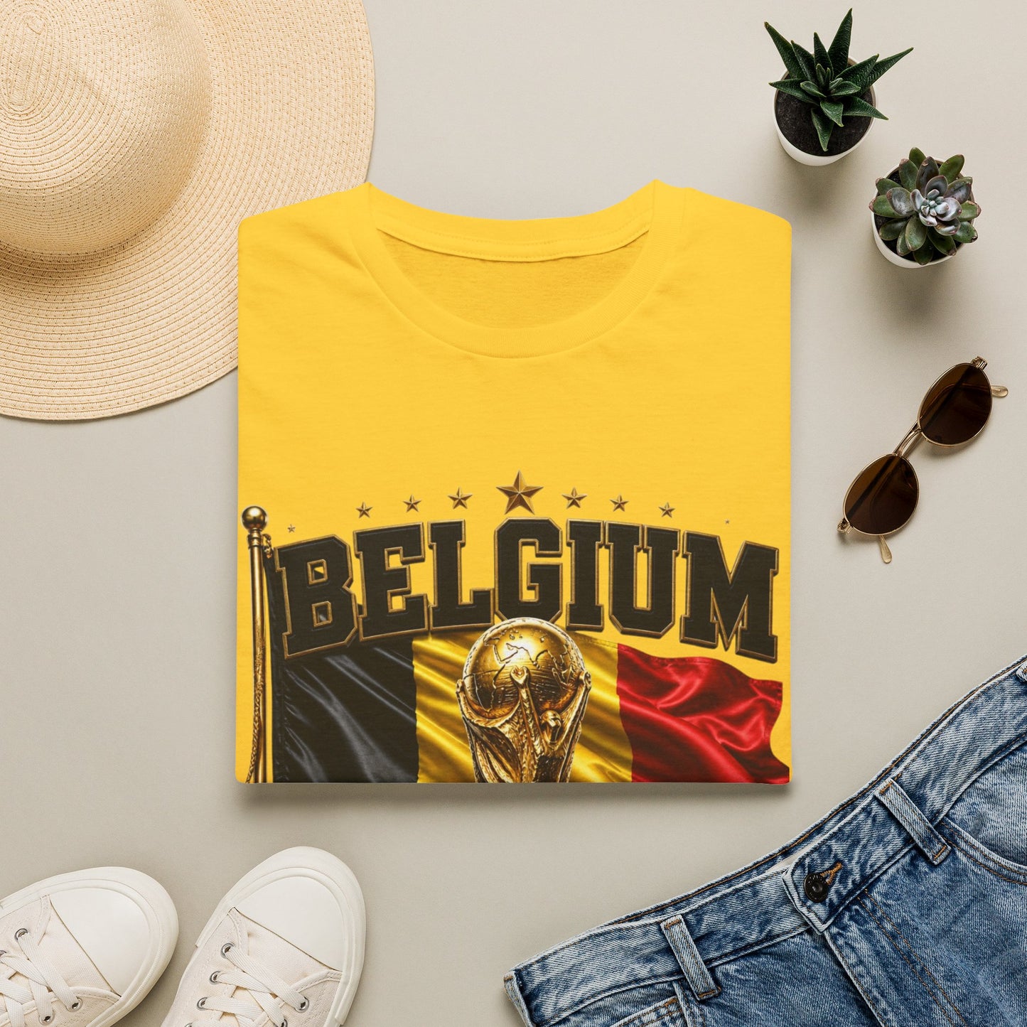 Belgium 2026 World Cup T-Shirt — Belgian Flag & Trophy Soccer Tee