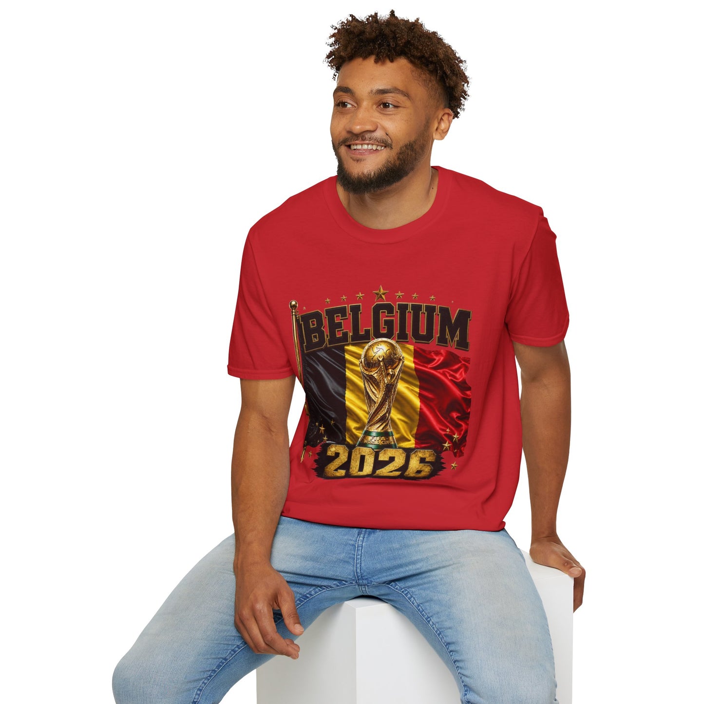 Belgium 2026 World Cup T-Shirt — Belgian Flag & Trophy Soccer Tee