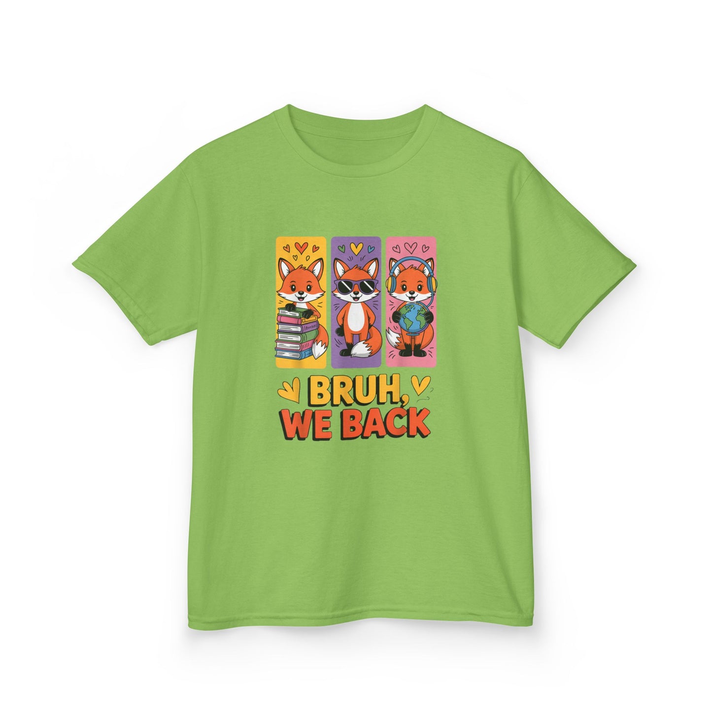 Kids T-Shirt — Cute Fox Trio "Bruh, We Back" Graphic Tee