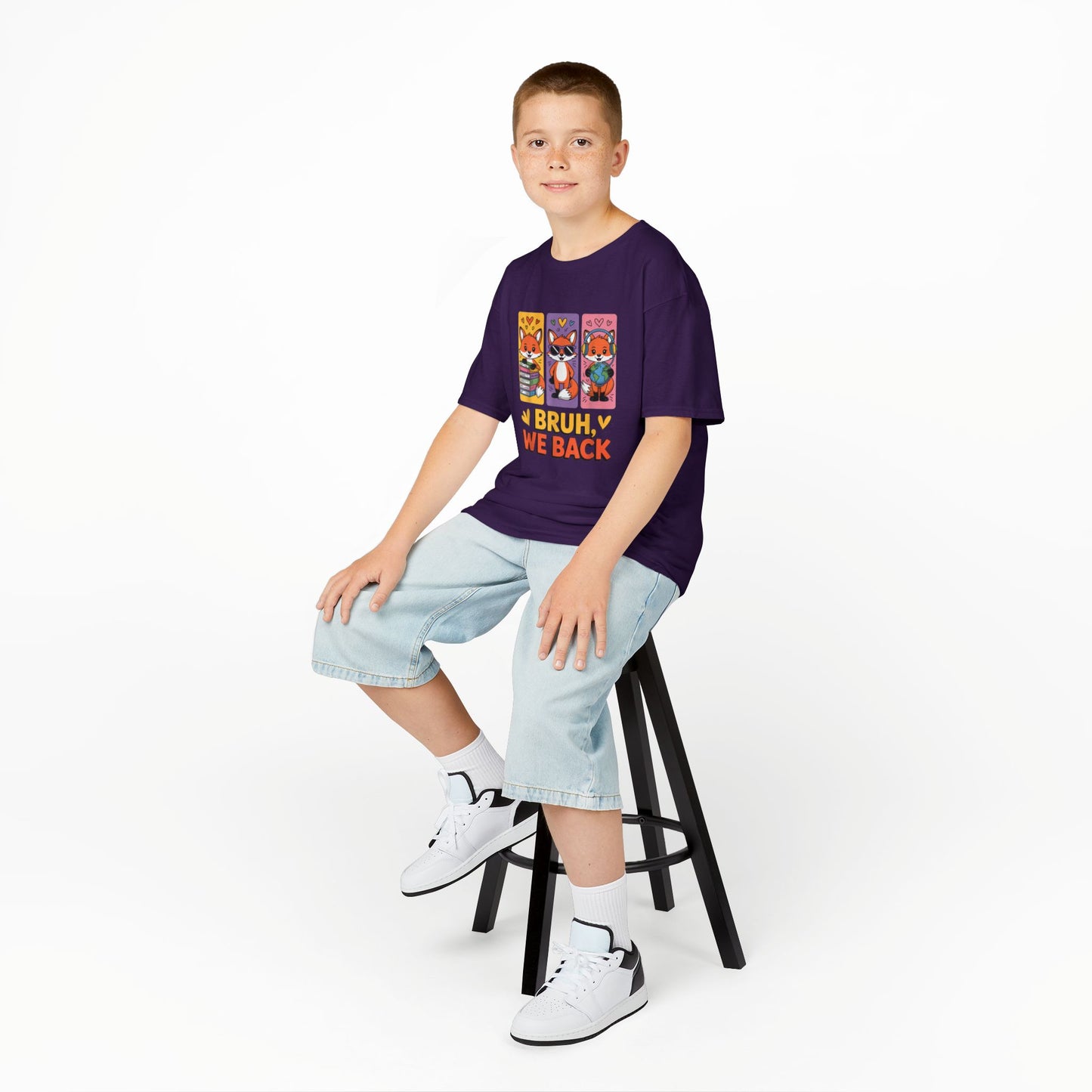 Kids T-Shirt — Cute Fox Trio "Bruh, We Back" Graphic Tee
