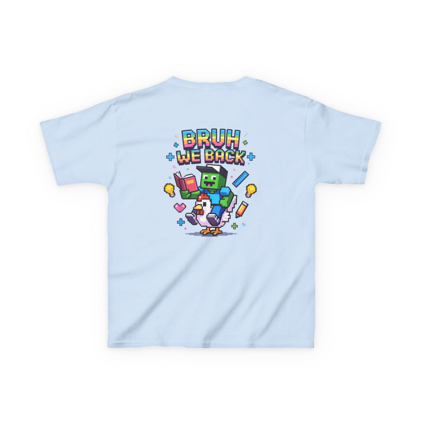 Kids Tee — 'Bruh We Back' Pixel Skateboard Gamer Shirt