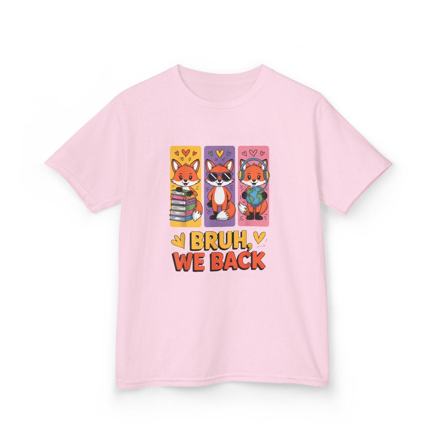 Kids T-Shirt — Cute Fox Trio "Bruh, We Back" Graphic Tee