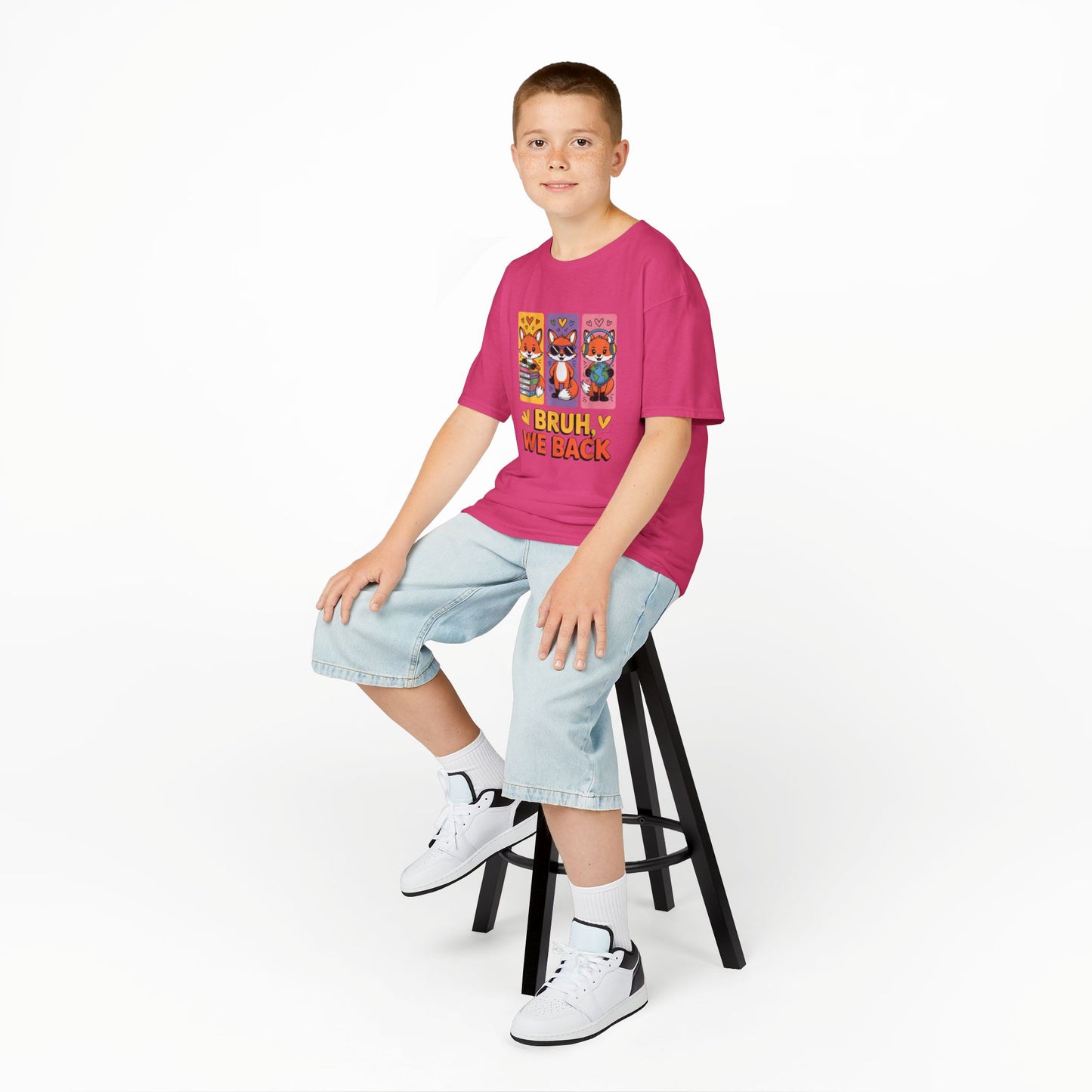 Kids T-Shirt — Cute Fox Trio "Bruh, We Back" Graphic Tee