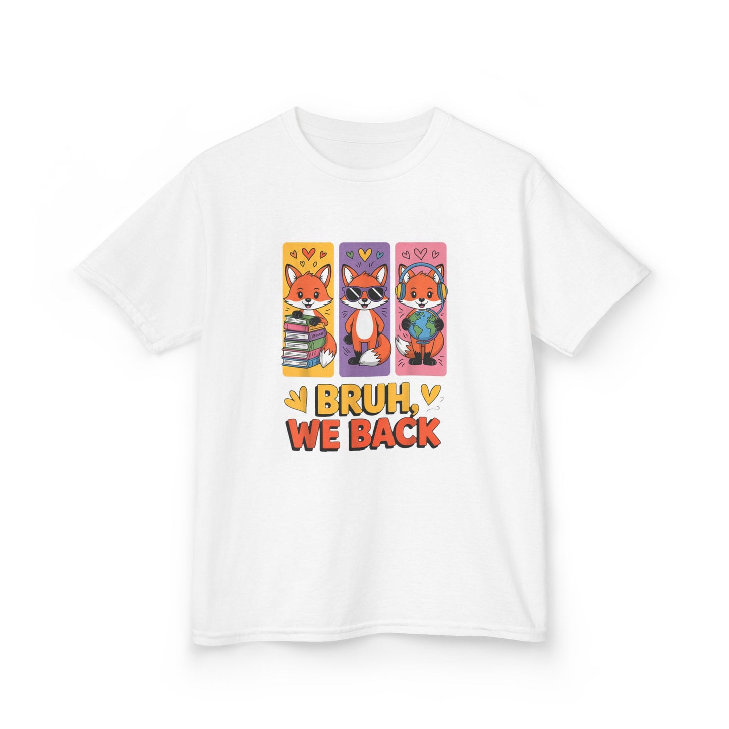 Kids T-Shirt — Cute Fox Trio "Bruh, We Back" Graphic Tee