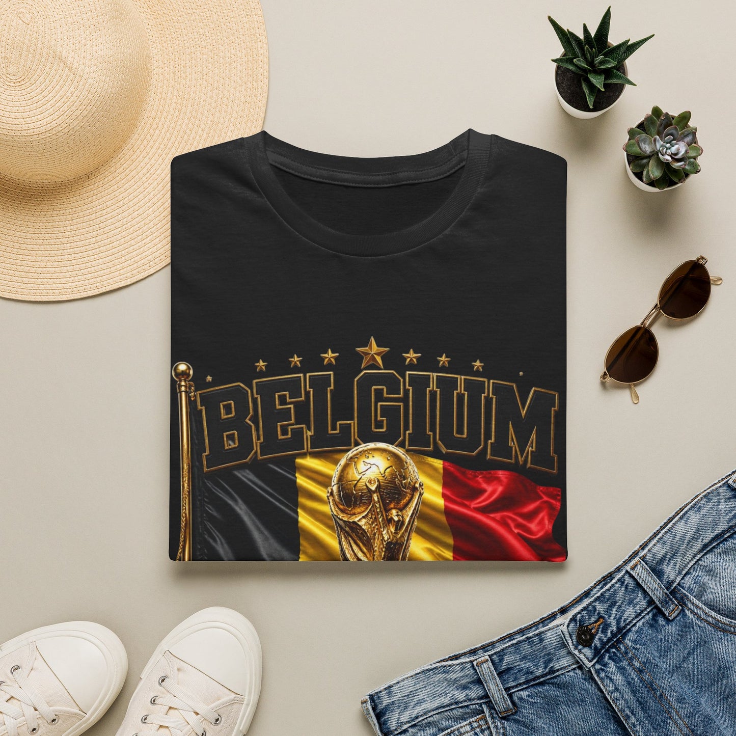 Belgium 2026 World Cup T-Shirt — Belgian Flag & Trophy Soccer Tee