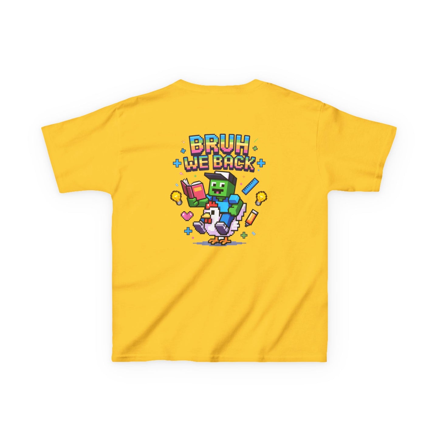 Kids Tee — 'Bruh We Back' Pixel Skateboard Gamer Shirt