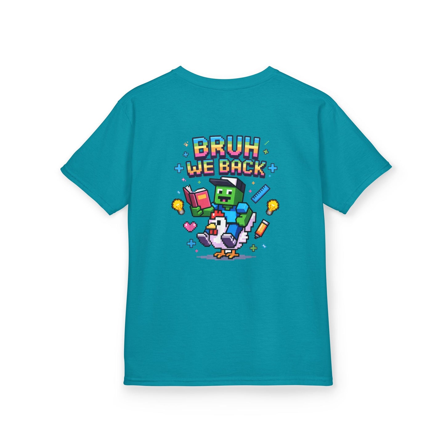 Kids Tee — 'Bruh We Back' Pixel Skateboard Gamer Shirt