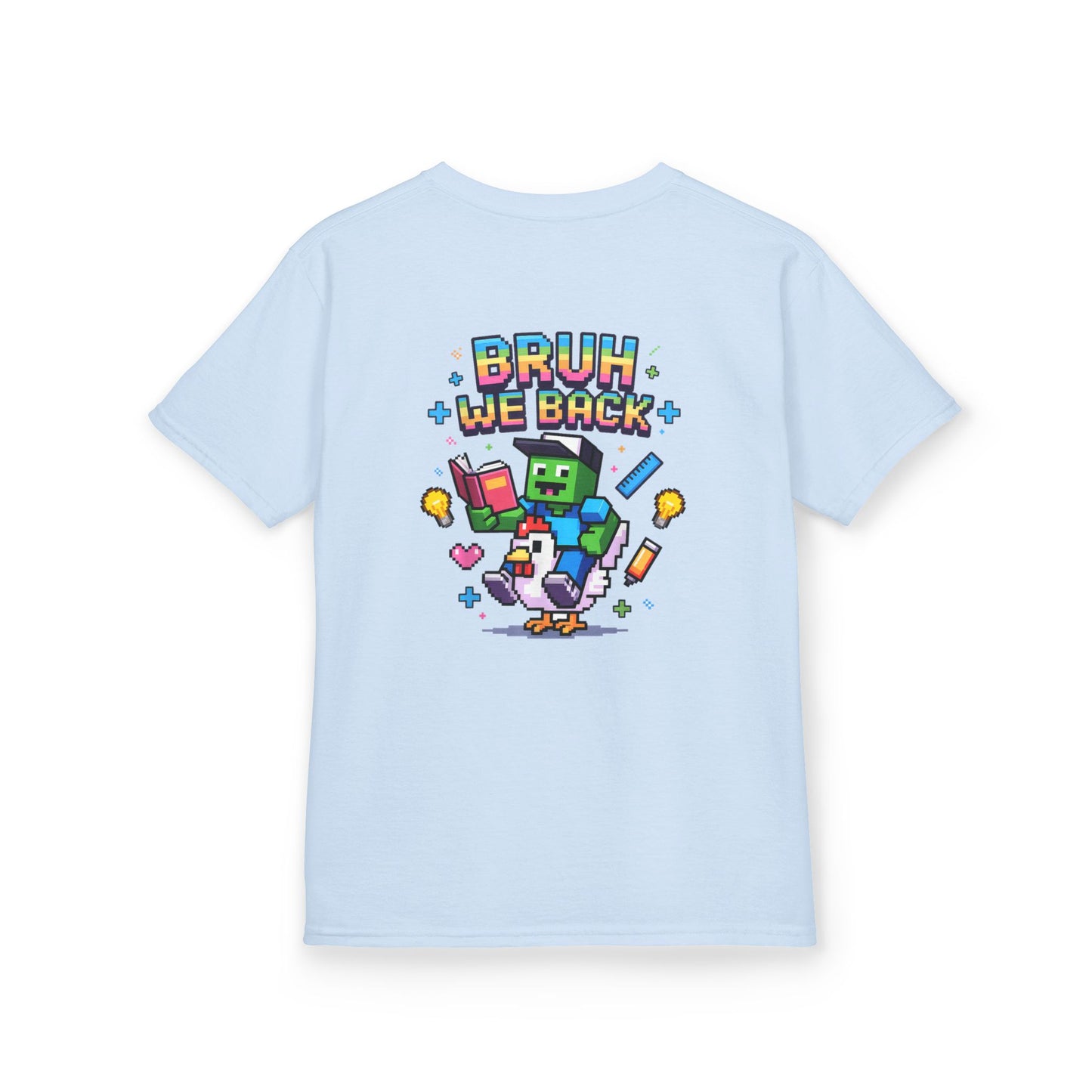Kids Tee — 'Bruh We Back' Pixel Skateboard Gamer Shirt