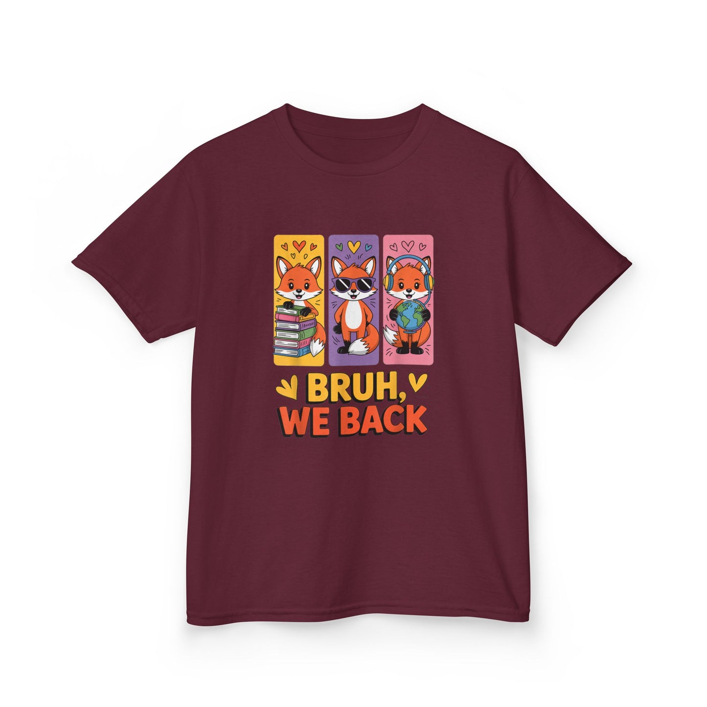 Kids T-Shirt — Cute Fox Trio "Bruh, We Back" Graphic Tee