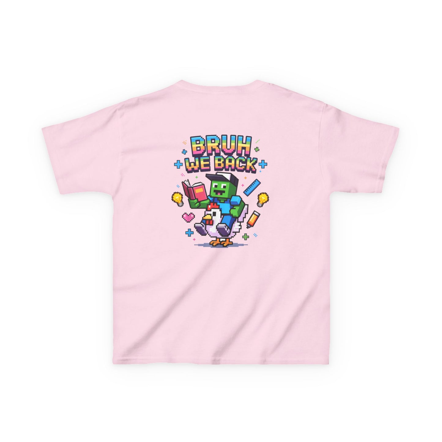 Kids Tee — 'Bruh We Back' Pixel Skateboard Gamer Shirt