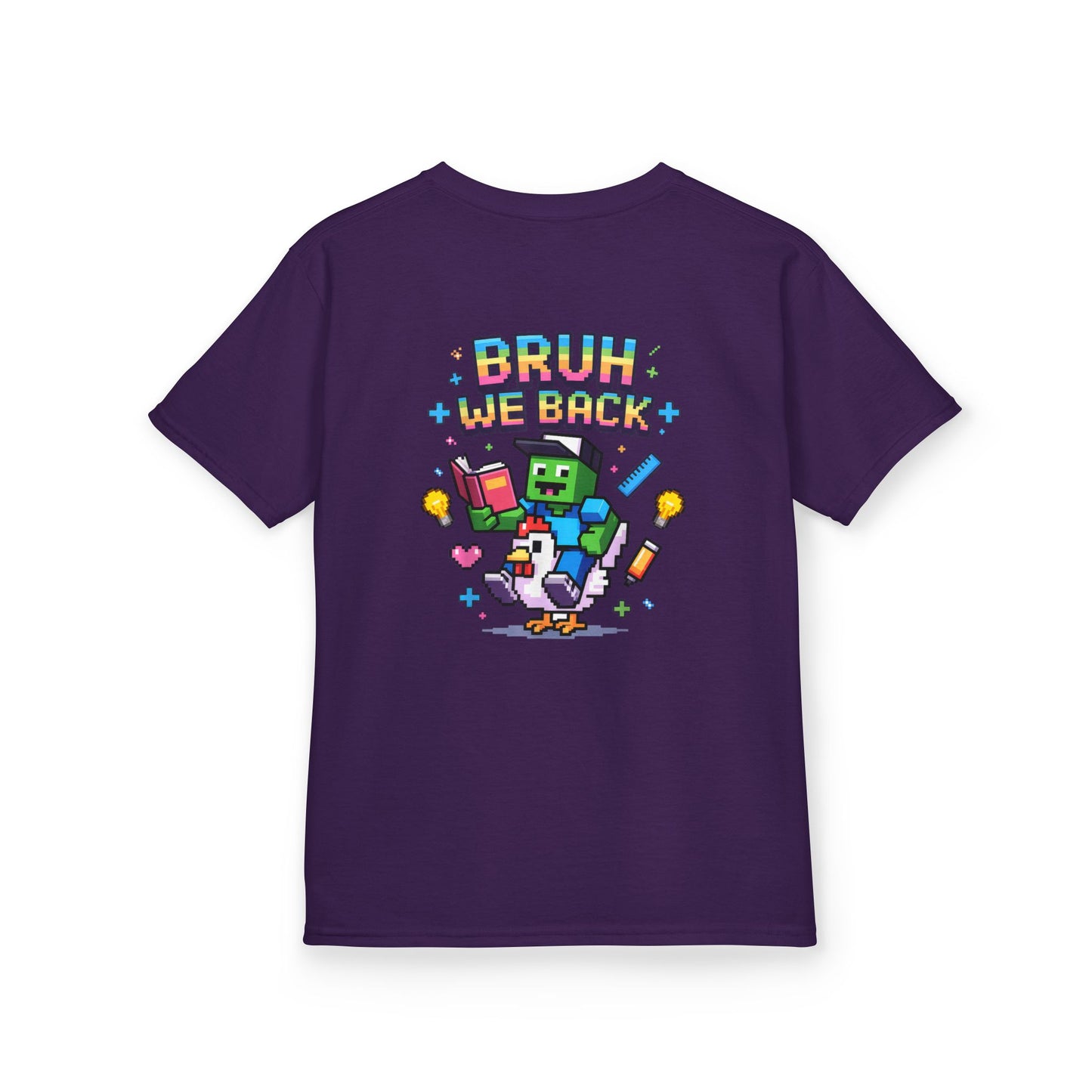 Kids Tee — 'Bruh We Back' Pixel Skateboard Gamer Shirt