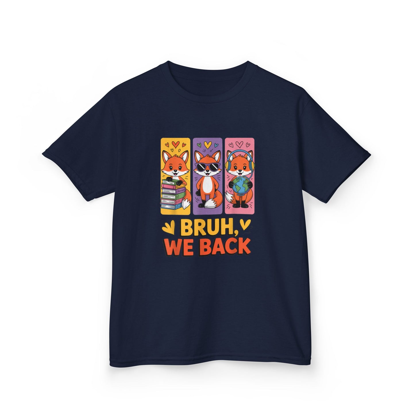 Kids T-Shirt — Cute Fox Trio "Bruh, We Back" Graphic Tee