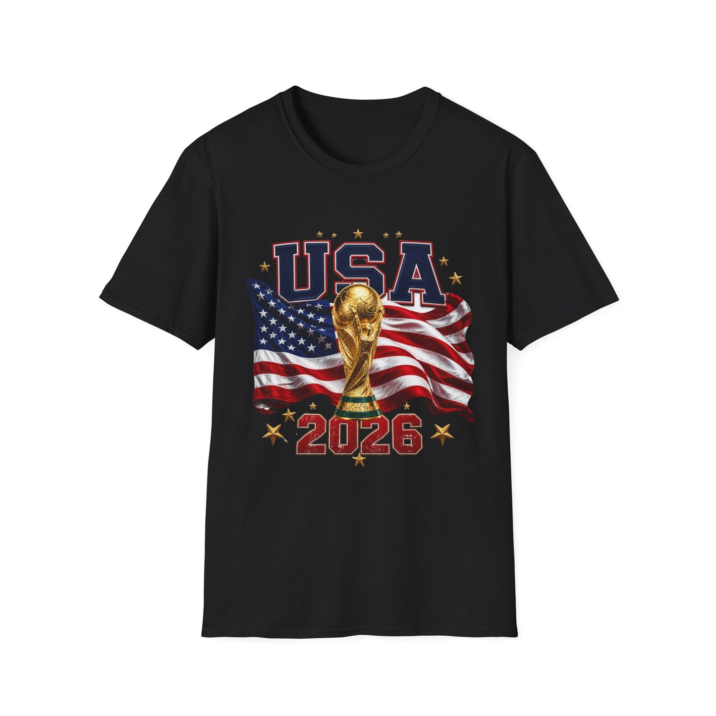 USA 2026 Soccer World Cup T-Shirt — American Flag & Trophy Fan Tee